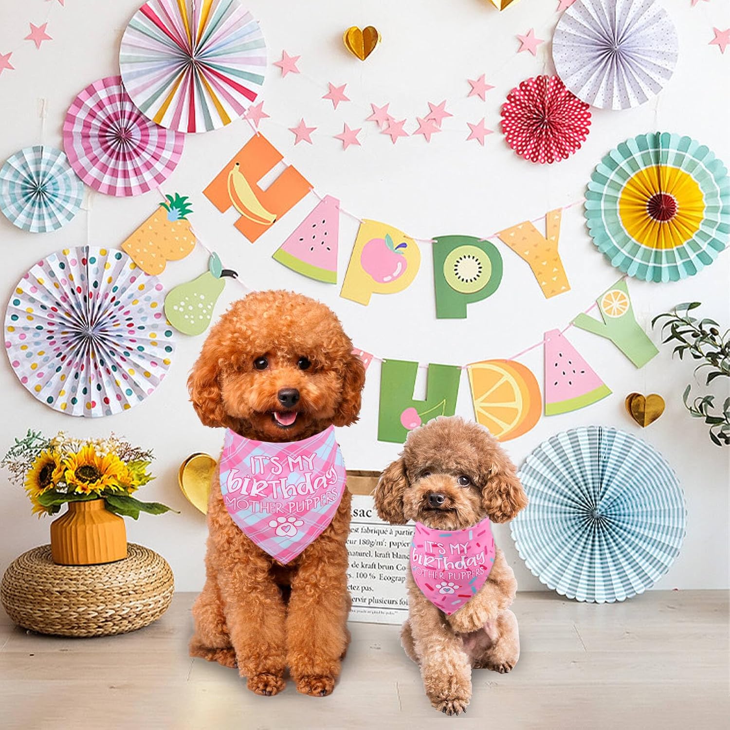 Bandana de cumpleaños para perro, pequeña, reversible, varios tamaños, para cumpleaños de perro, suministros de fiesta de cumpleaños para perros de
