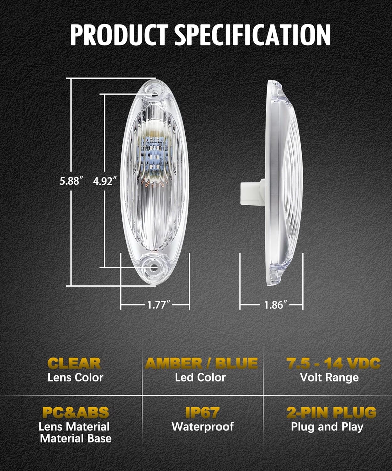 Partsam Luz de cabina, 5 piezas de luz LED transparente de doble color para techo de correr, repuesto para Freightliner Cascadia luces de