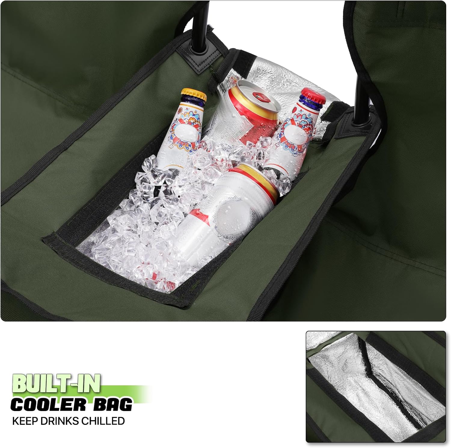 Magshion Silla de campamento doble con paraguas y enfriador para adultos, silla plegable de alta resistencia, color verde oscuro