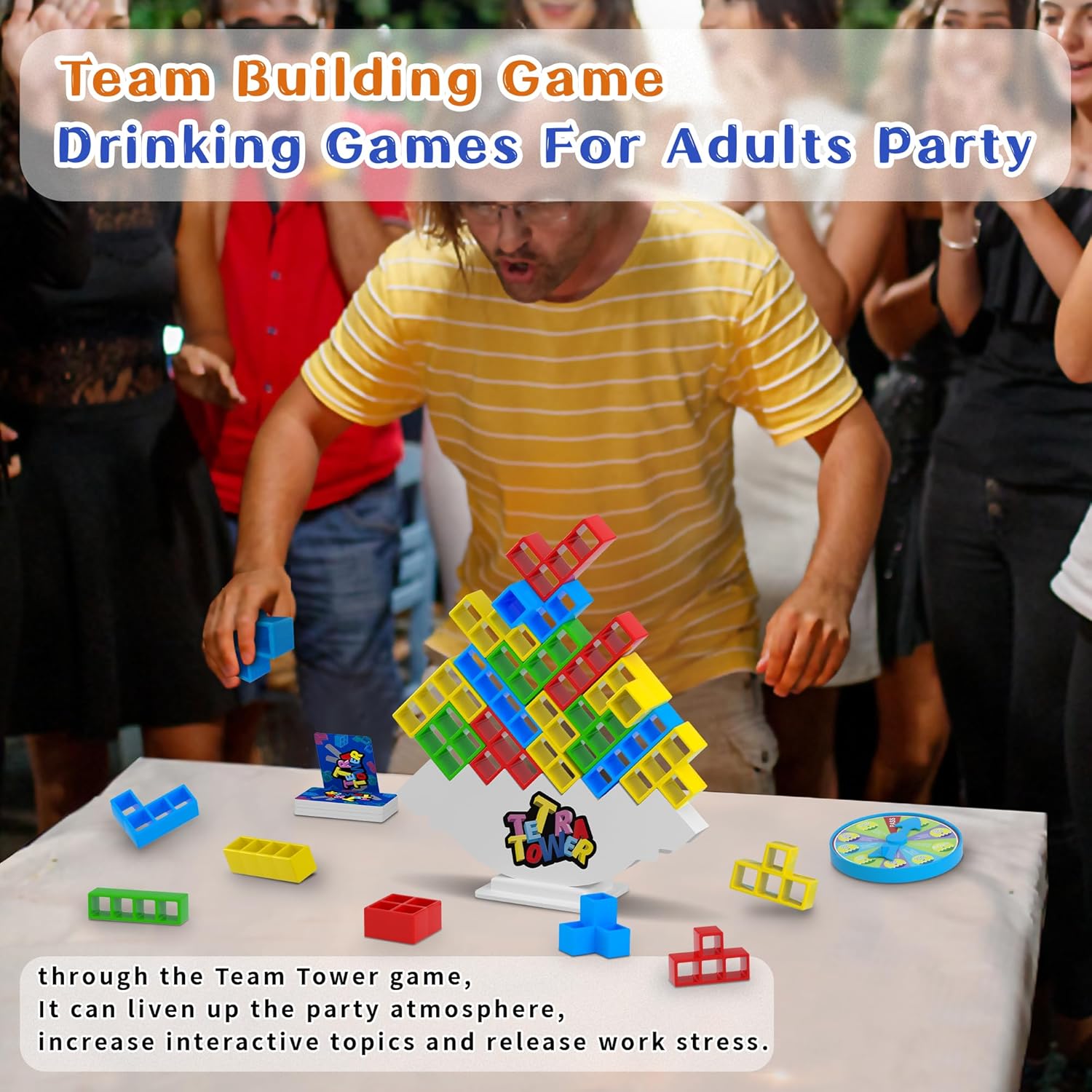 Juego de 48 piezas de Torre Tetra con disco de castigo, juegos de mesa de ataque apilable, juguete apilable de equilibrio de 2 jugadores, juegos