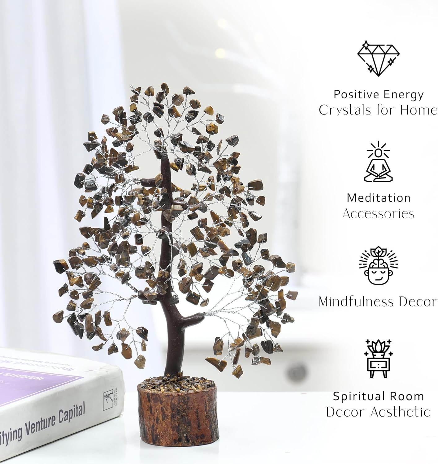 PYOR – Árbol de cristales de ojo de tigre, piedra curativa, positiva, regalo hippie, árbol de gemas, de dinero de cristal, de buena suerte, de
