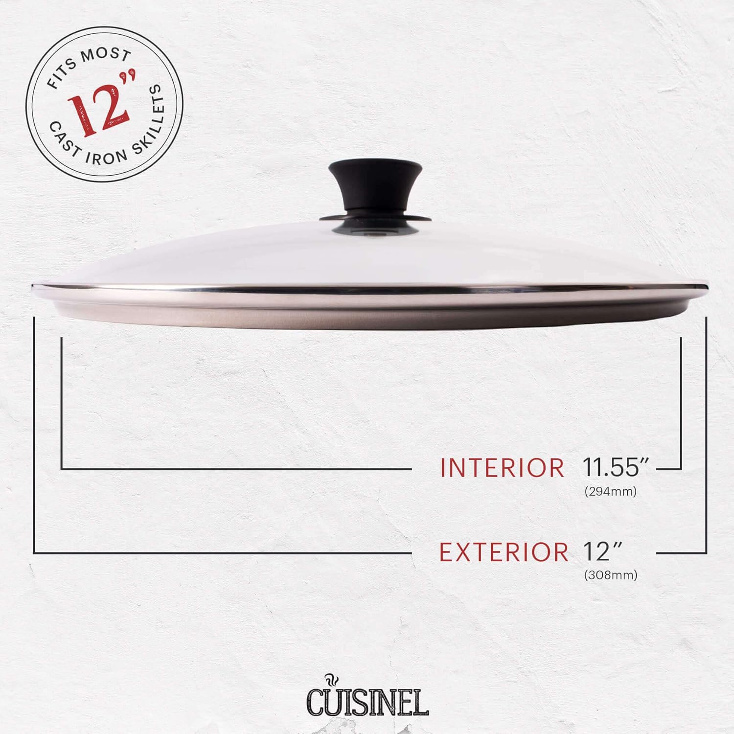 Glass Lid – 12″-inch30.48-cm308mm – Compatible with Lodge – Fully Assembled Tempered Replacement Cover – Oven Safe for Skillet Pots Pans Universal