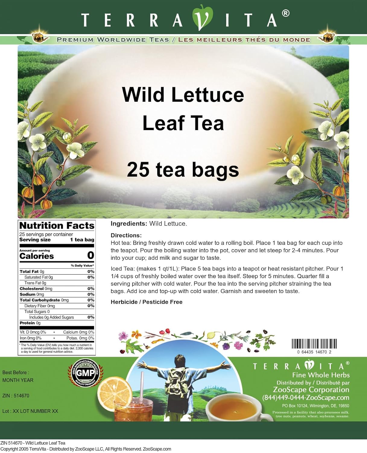 Té de lechuga silvestre (25 saquitos, ZIN 514670).