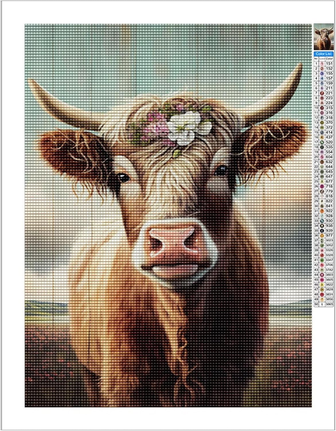 Kit de pintura de diamantes para adultos, arte de vaca de granja, pintura de piedras preciosas de diamantes para principiantes, kit de pintura de