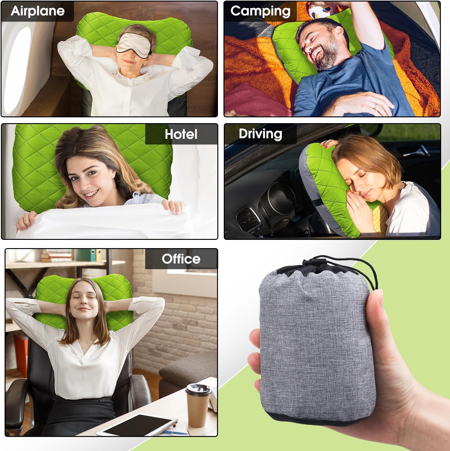 Almohada inflable para acampar con funda extraíble, almohadas de campamento ultraligeras y compactas para dormir, mochileros, senderismo, playa, al