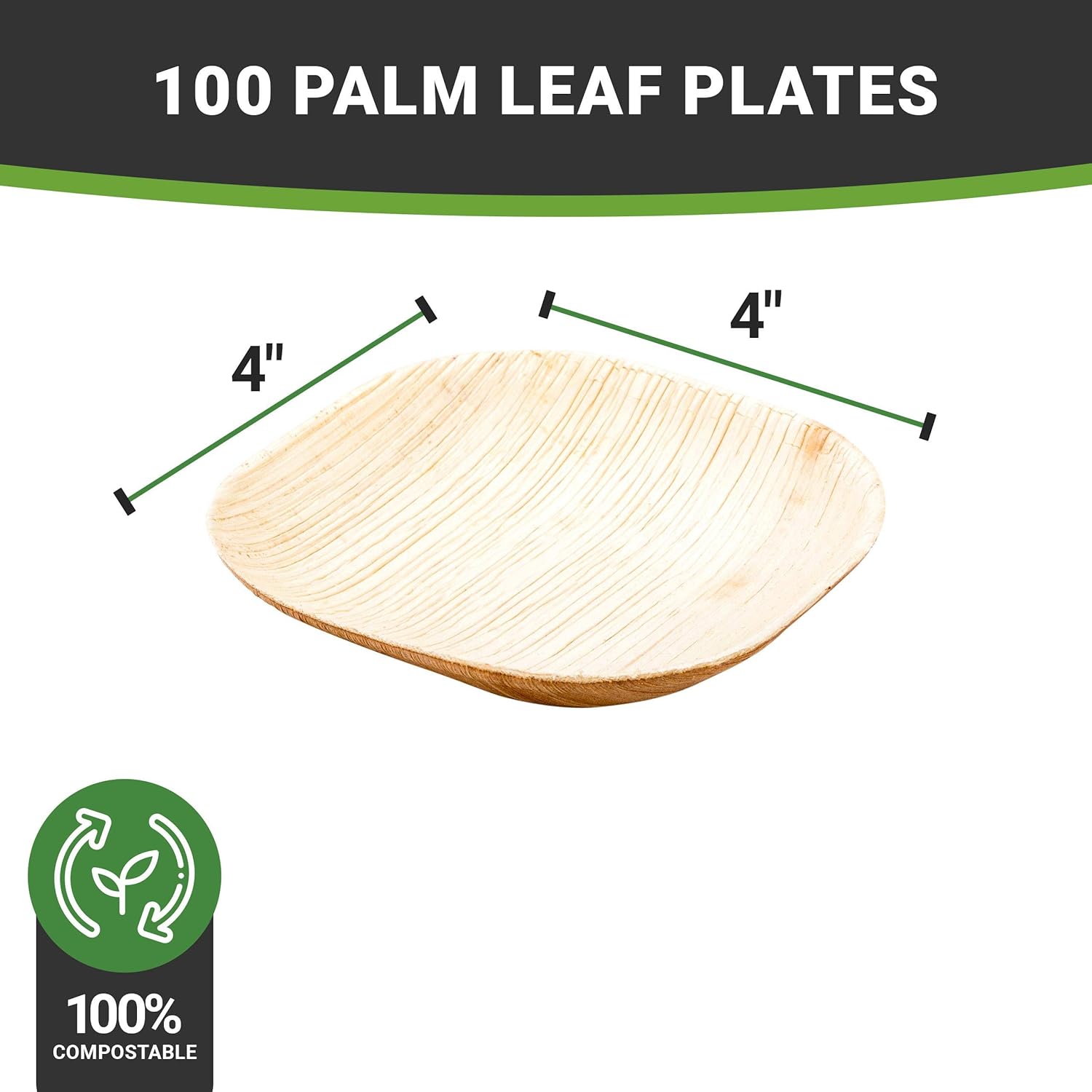Restaurantware Plato cuadrado de hoja de palma Indo ecológico de 4 pulgadas perfecto para fiestas y eventos de catering – Color natural – Platos