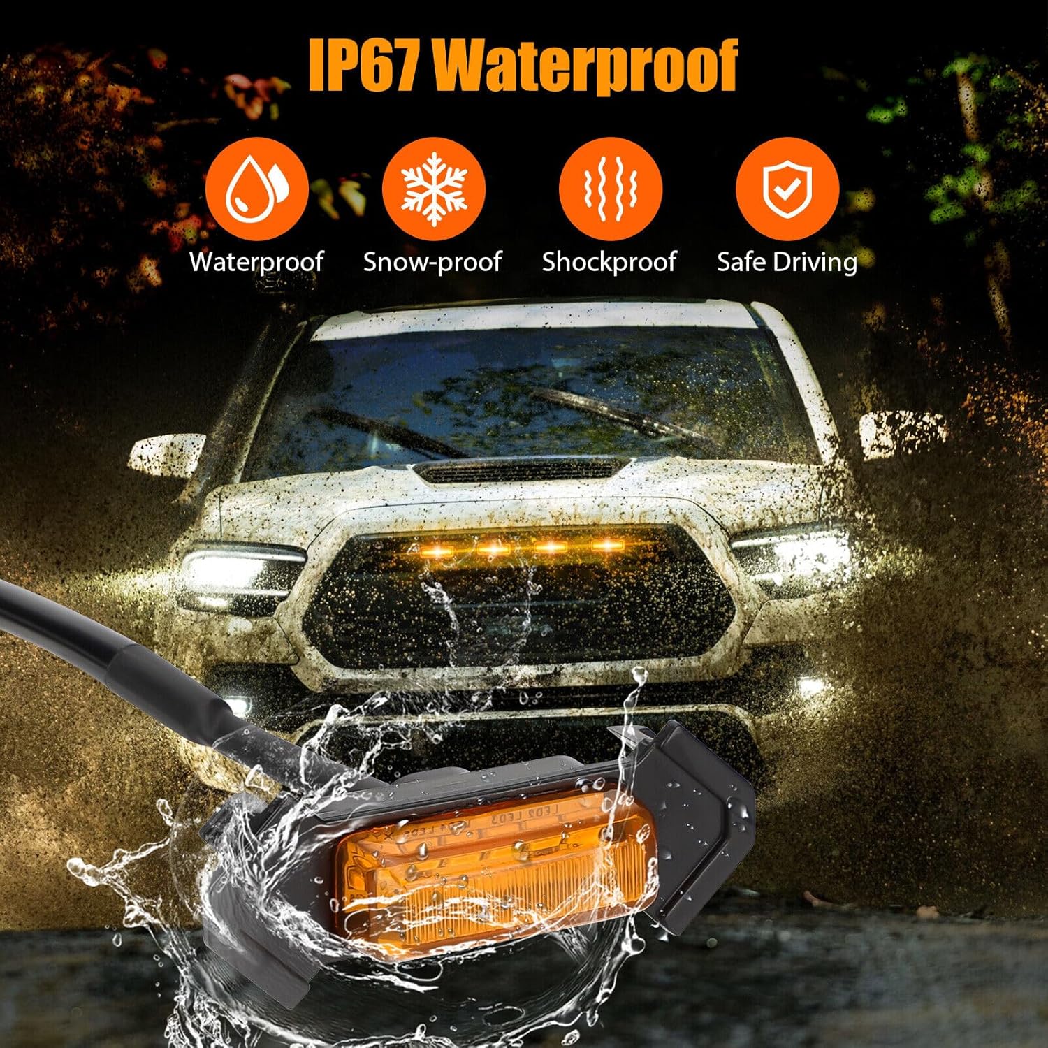 4 luces LED de rejilla para Toyota Tacoma TRD PRO 2016-2023 con fusible y arnés rejilla frontal de malla Raptor luces para Tacoma, carcasa ámbar con