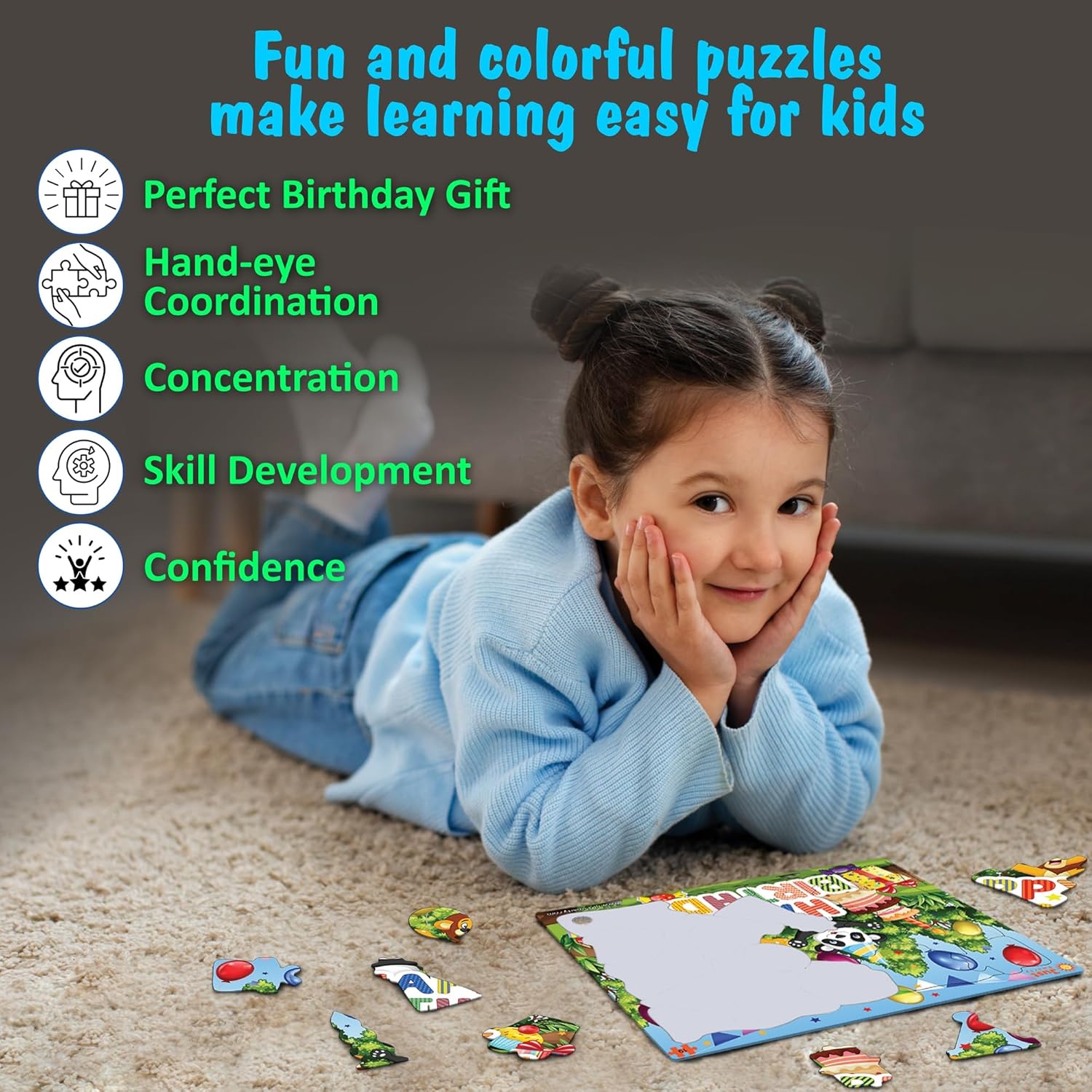 Just Smarty Rompecabezas de feliz cumpleaños para niños pequeños de 1 a 3 años  Mini rompecabezas de 19 piezas  Rompecabezas de cumpleaños para