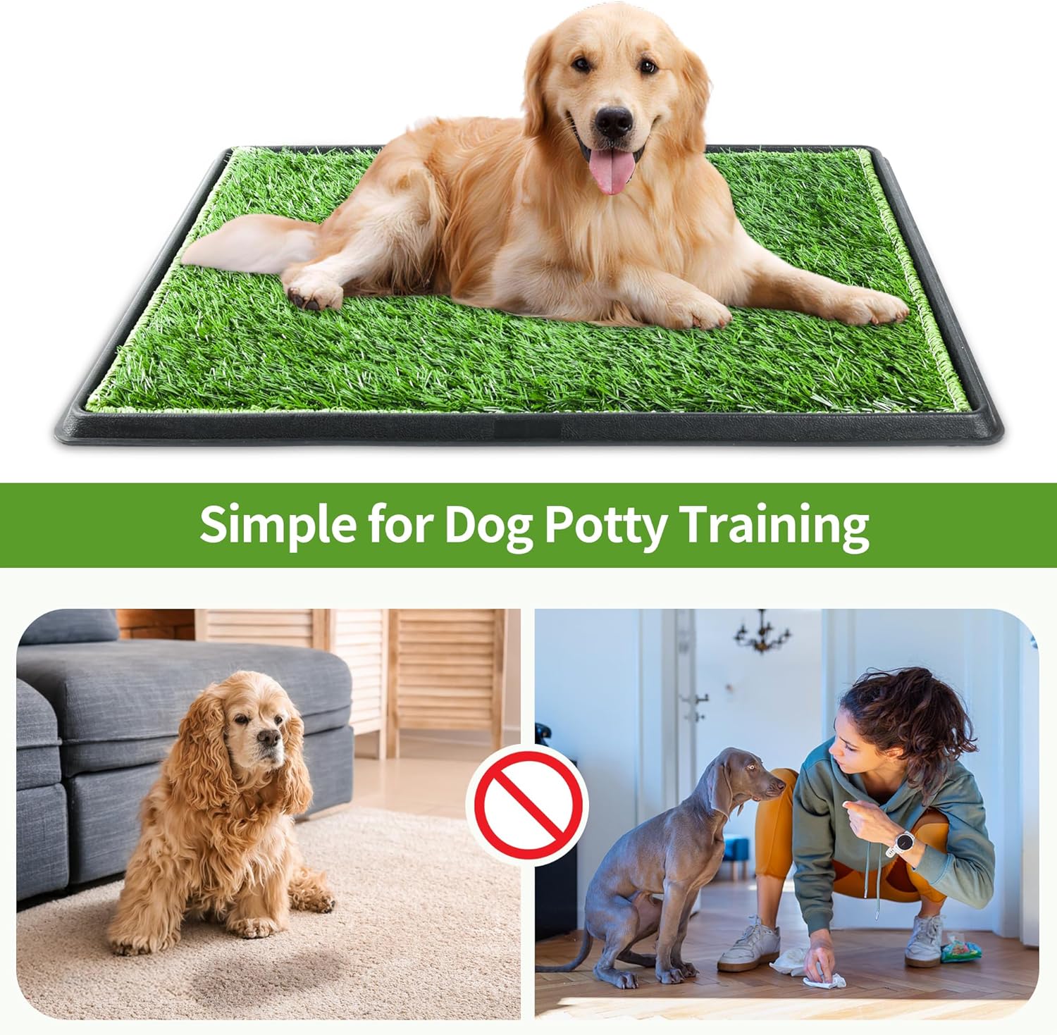 Almohadilla para orinar de perro con bandeja, 25 x 20 pulgadas, almohadilla de hierba para ir al baño de perro, reutilizable, lavable, césped