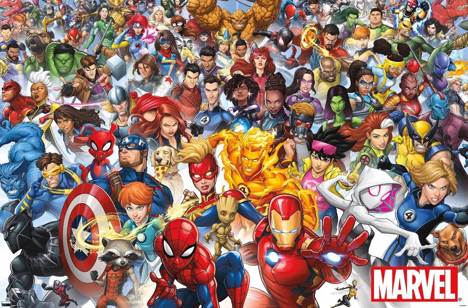 Trends International Marvel Comics – Póster de pared de The Marvel Lineup 2023, 22.37 x 34.00 pulgadas, paquete de póster y alfiler
