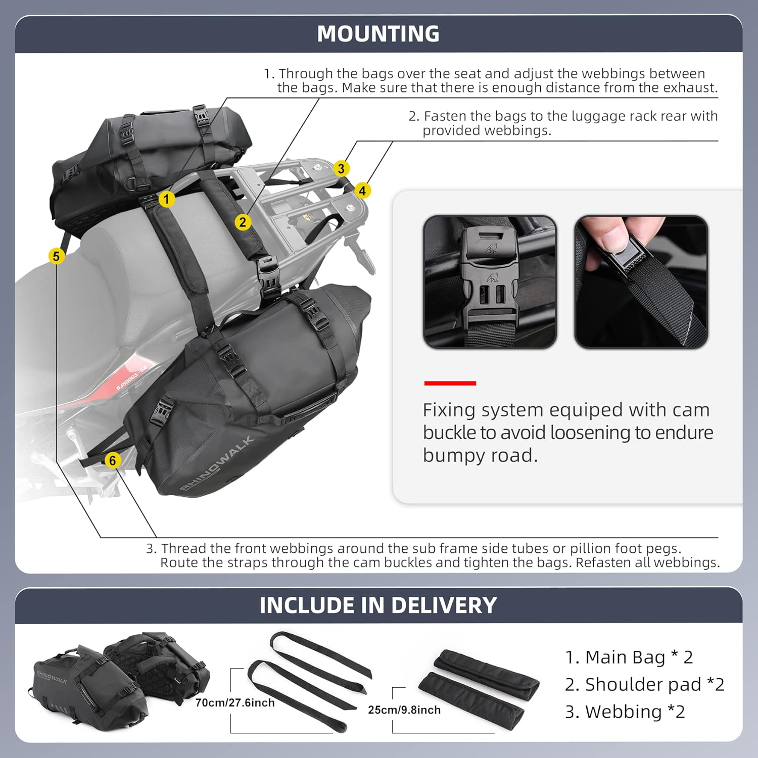 HUNTVP Alforjas impermeables para motocicleta, bolsas laterales para motocicleta, bolsa de almacenamiento universal para motocicleta, 18 L (2 x 9 L)