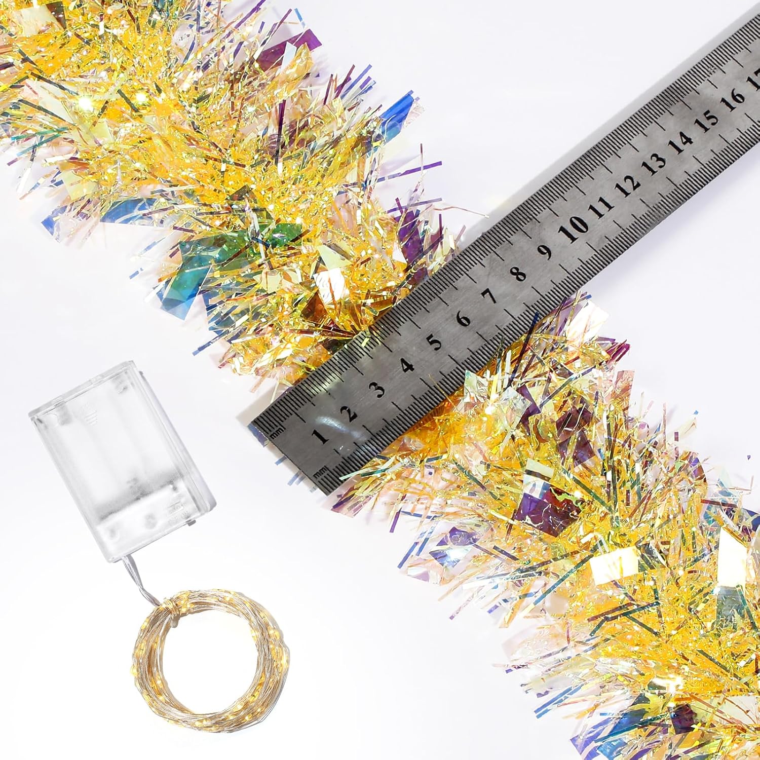 Guirnalda de oropel de Navidad de 32.8 pies con luces LED, guirnalda colgante para árbol de Navidad, decoración para fiestas de Navidad, cumpleaños,