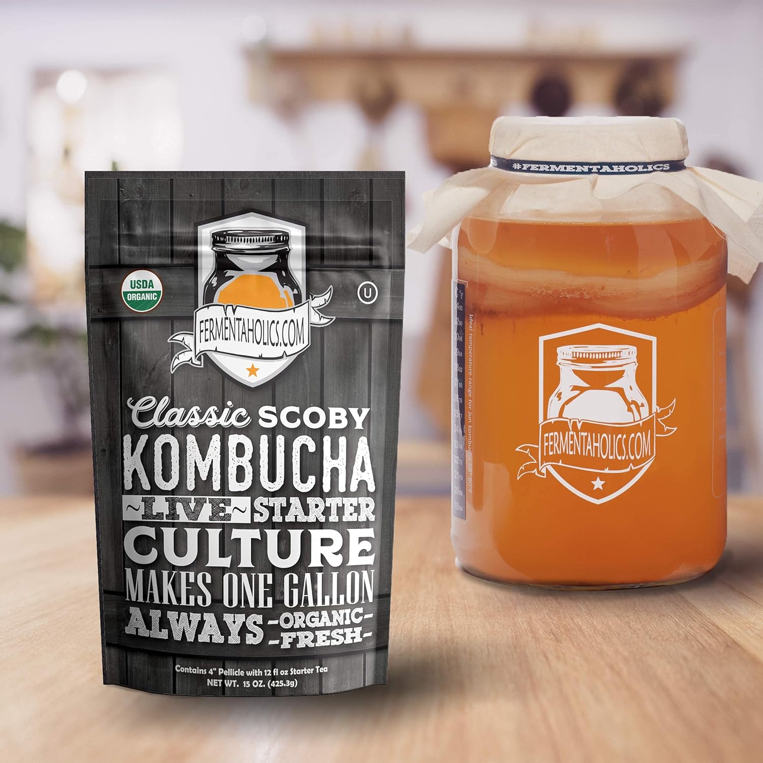 Fundas de muselina sin blanquear para kombucha, paquete de 4 con bandas de goma, cuadrado de 10 pulgadas que se adapta a una amplia variedad de