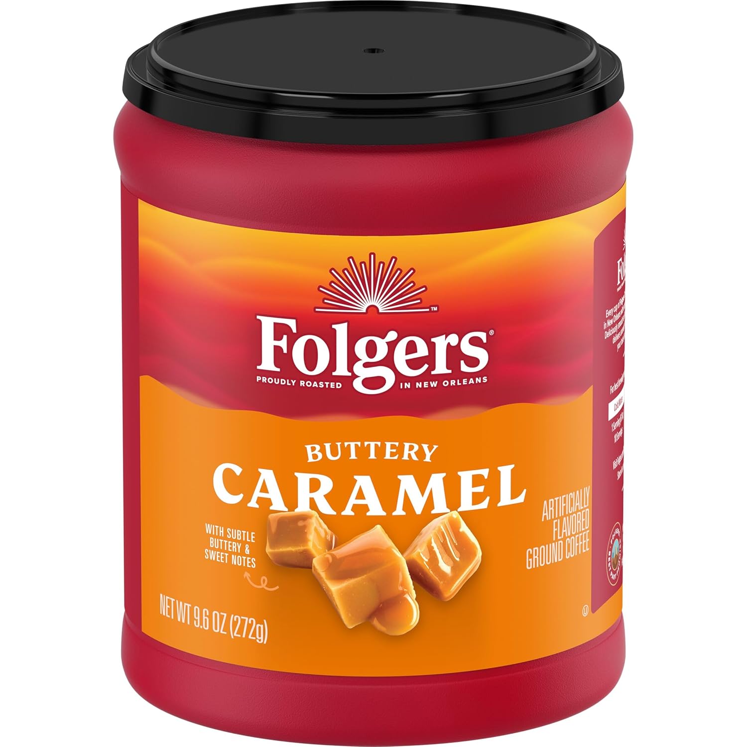 Folgers Café molido con sabor a caramelo mantequilla, recipiente de 9.6 onzas (paquete de 6)