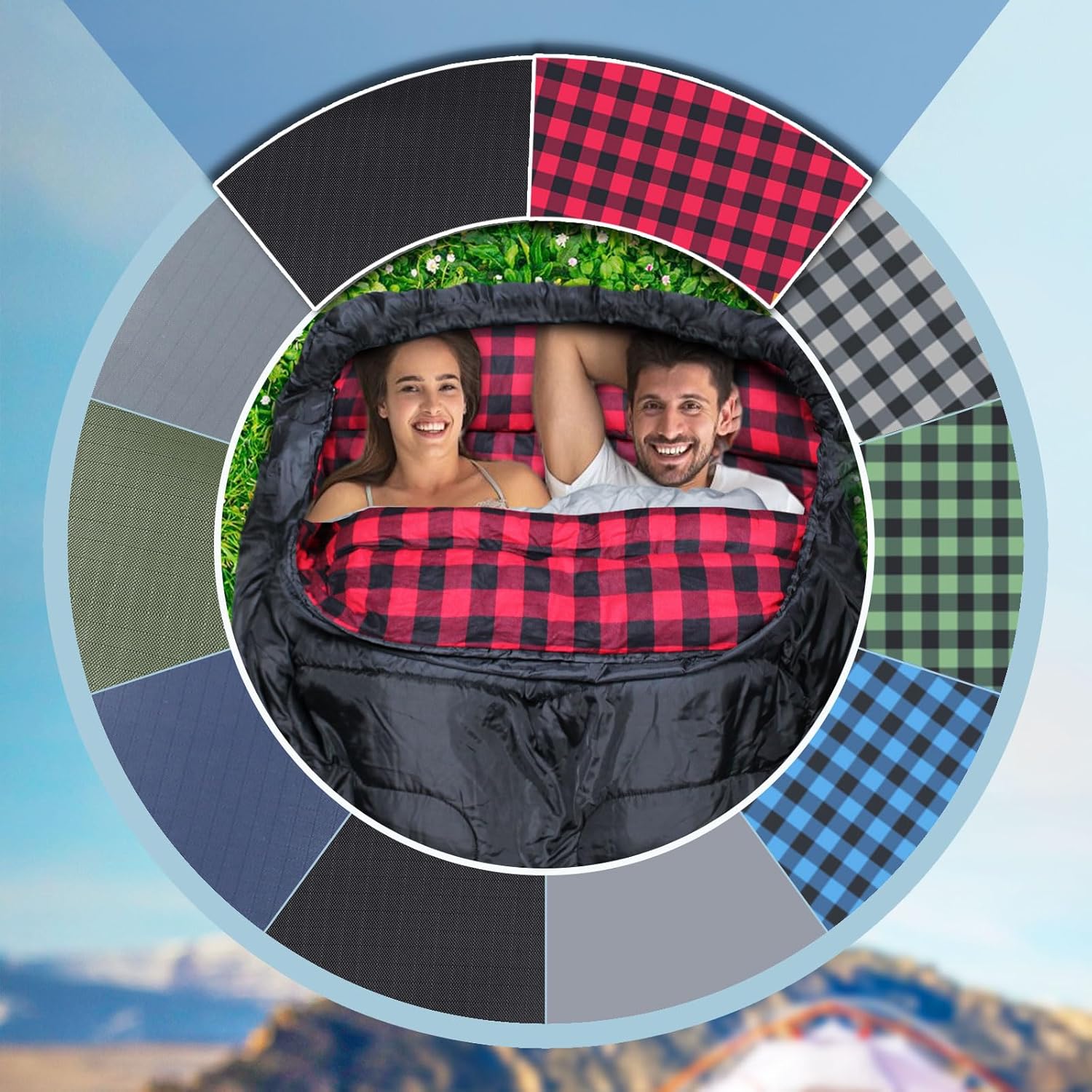 Saco de dormir doble de franela para adultos con 2 almohadas, sacos de dormir para 2 personas, camping, XXL, tamaño Queen, saco de dormir para dos