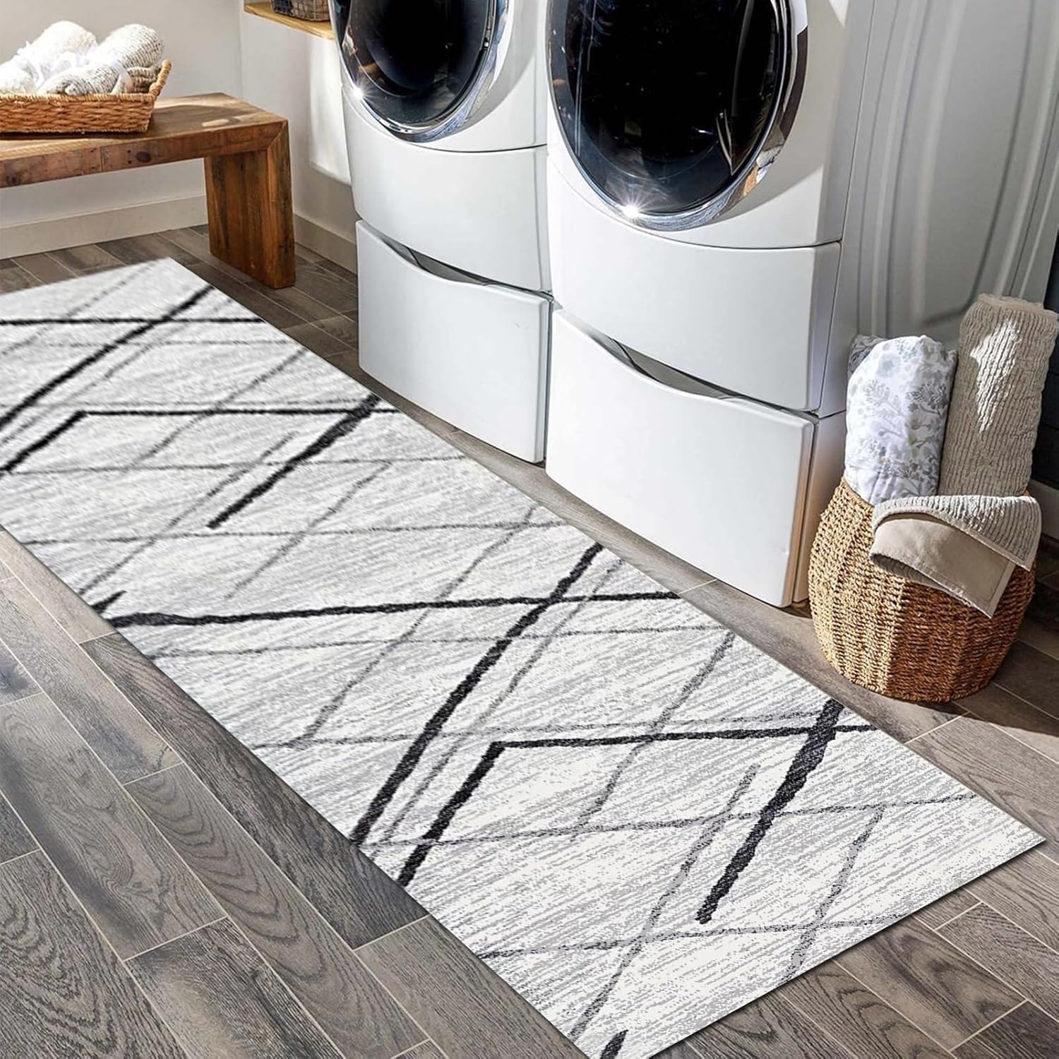 Alfombra de pasillo para pasillos  Alfombra geométrica suave contemporánea de pelo bajo para pasillo, entrada, escaleras, antideslizante, extra
