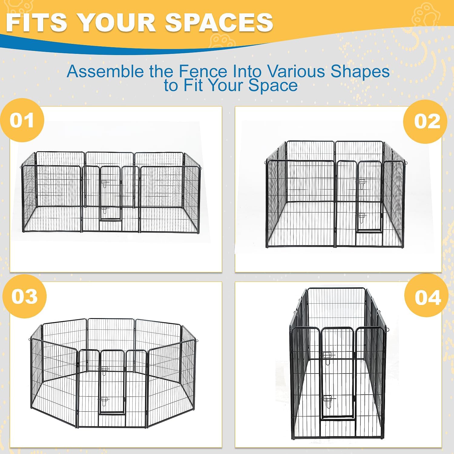 Corralito para perros para interiores, corralito de juego para cachorros para interiores y exteriores, valla de metal de 8 paneles con puertas,