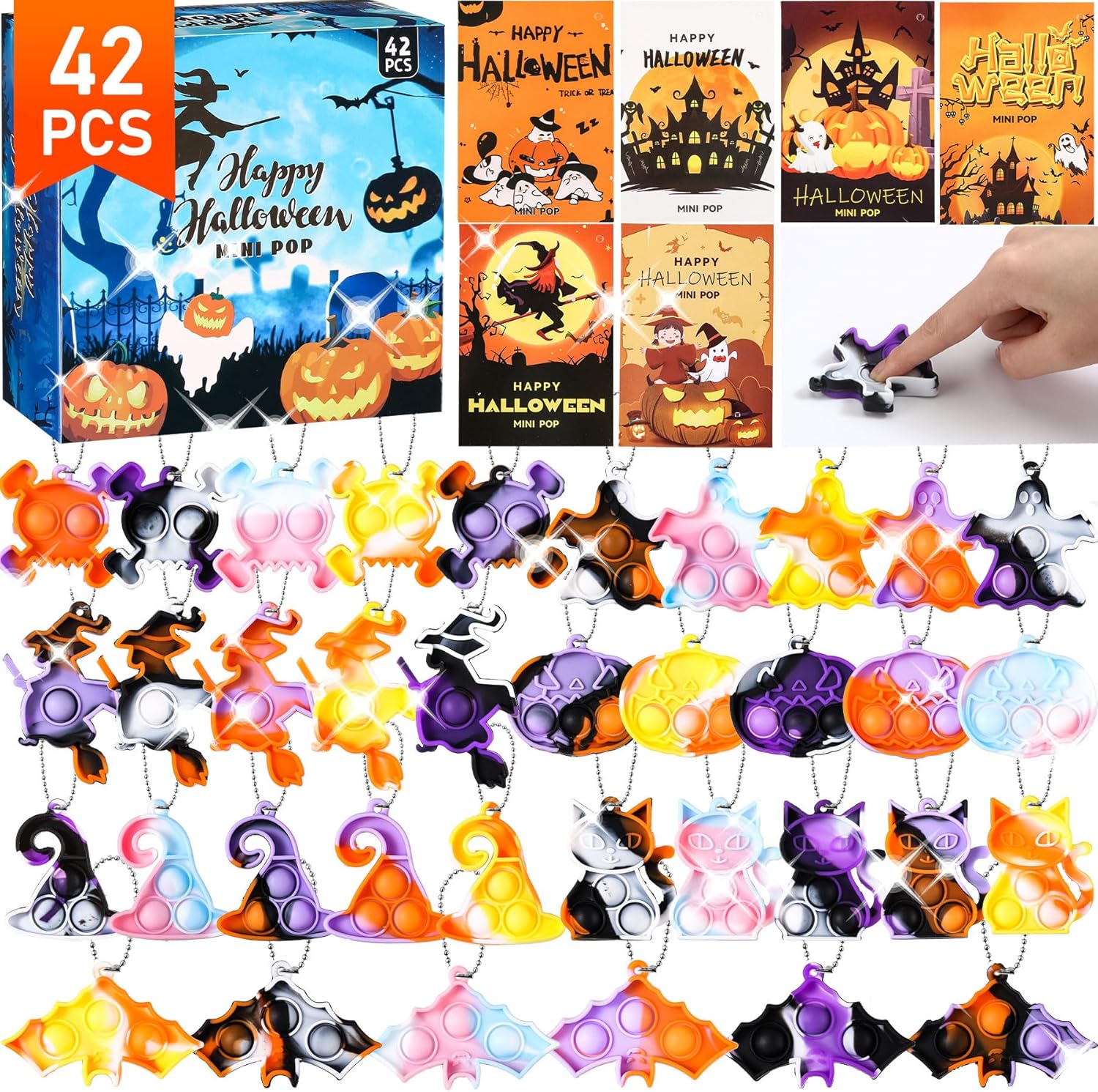 Mini juguete para ansiedad de Halloween, suministros de recuerdos de fiesta de Halloween, mini llavero para reventar, bolsas de regalo, alivio del