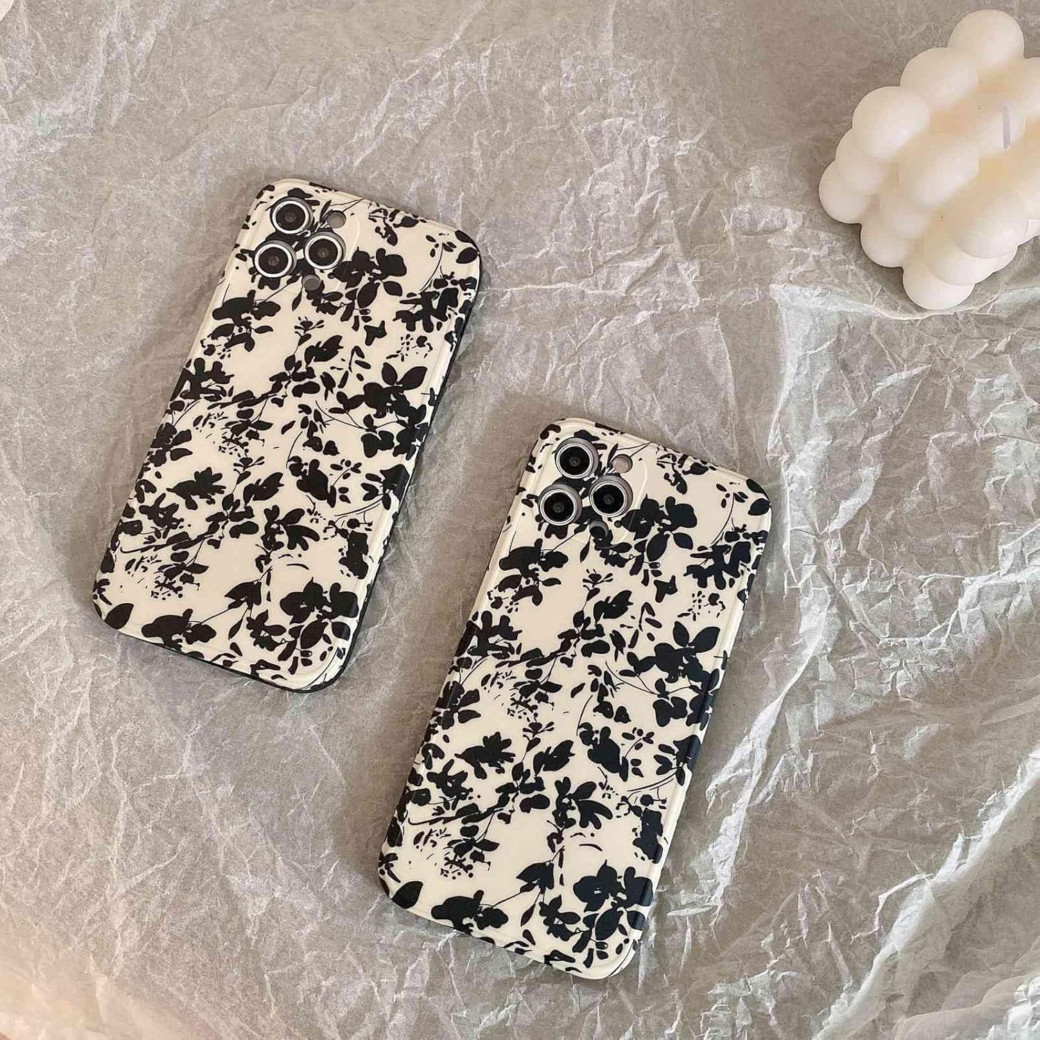 Reezaddin Funda para teléfono con diseño retro de flores negras compatible con iPhone 13 Pro, diseño moderno con bonitas flores, diseño elegante,