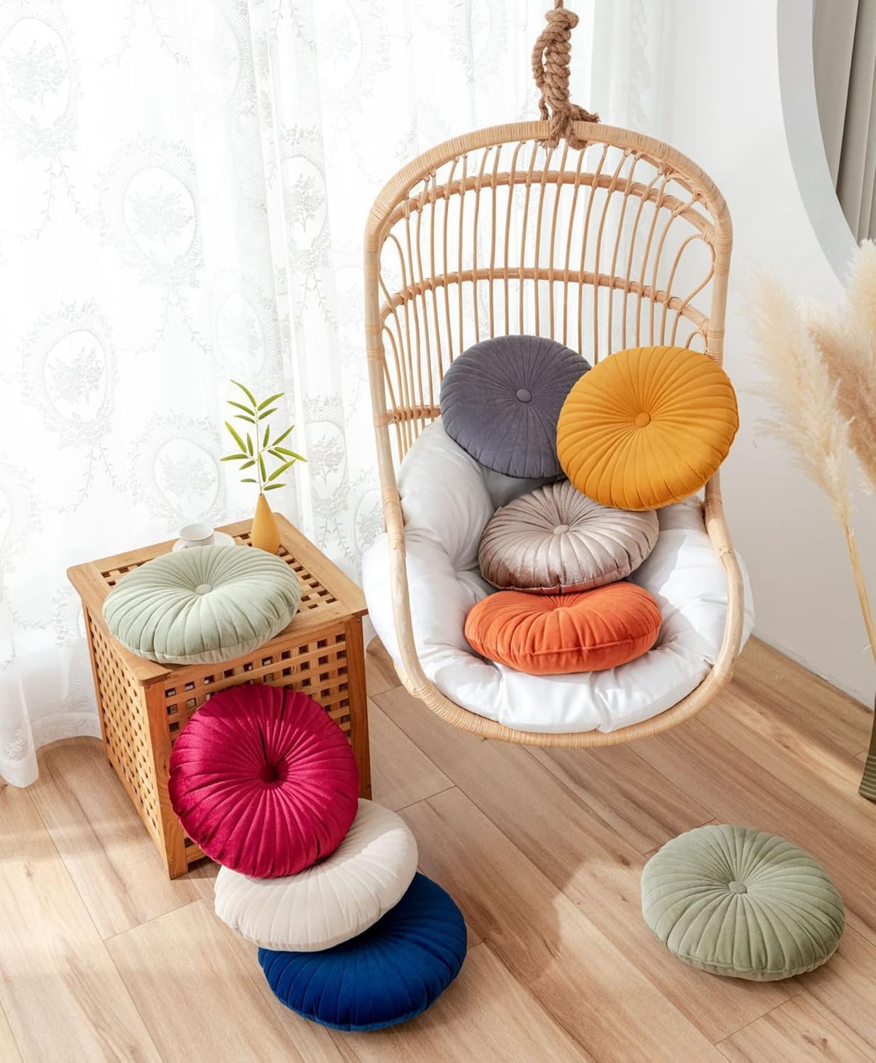 HXIYAN Almohada circular de terciopelo para decoración del hogar, sofá, silla, cojín de cama (15.7 pulgadas, verde)