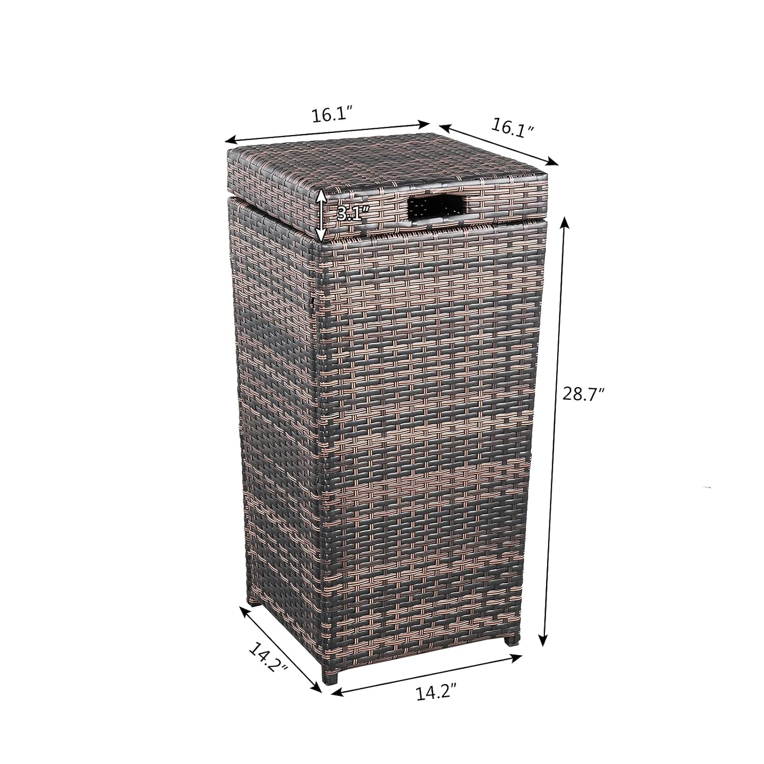HomVent Cubo de basura de mimbre para exteriores de 26.7 galones, cesta de basura de mimbre con tapa, cesta de reciclaje de mimbre para patio,