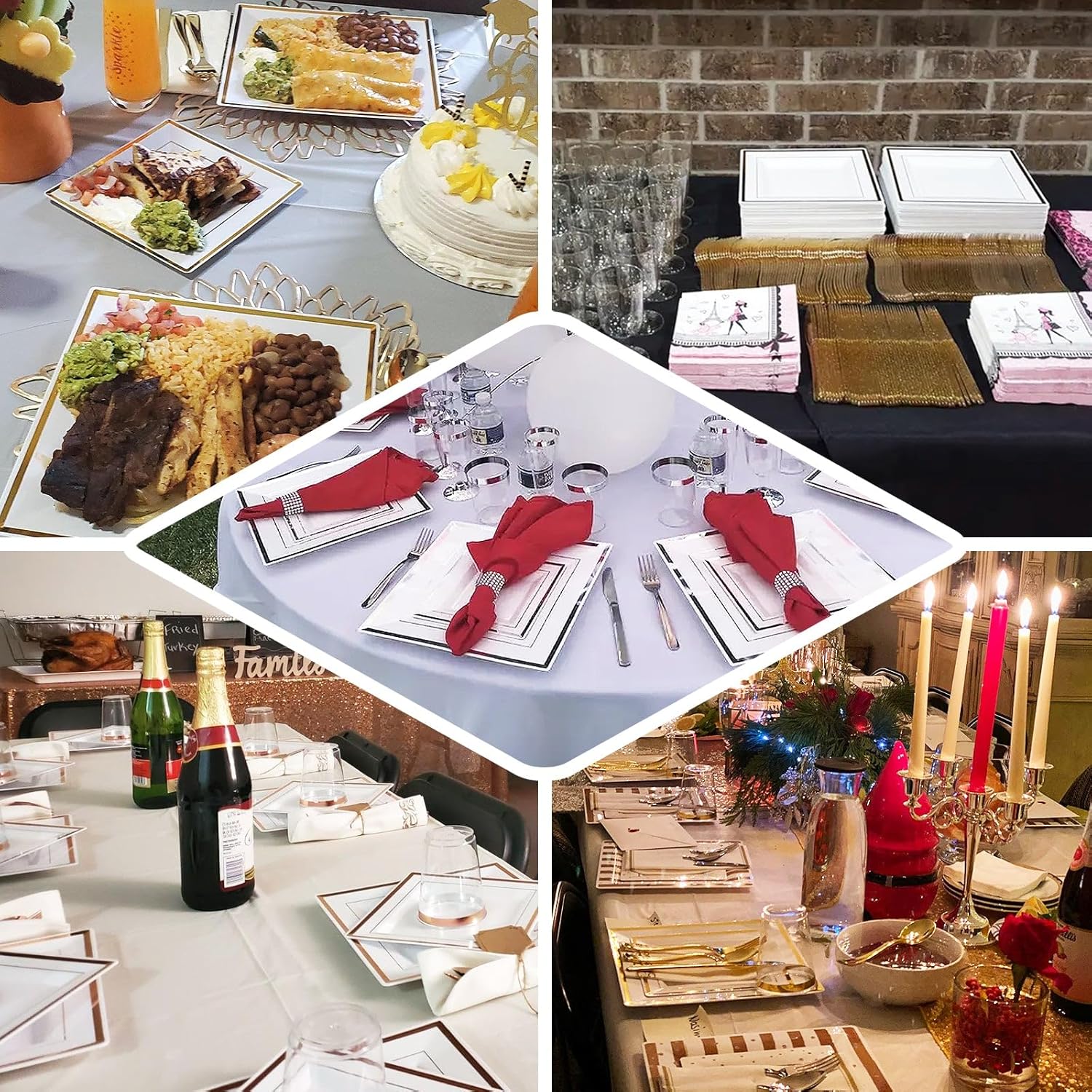 Efavormart – Paquete de 10 platos cuadrados desechables de plástico de 10 pulgadas con borde dorado brillante para bodas, cumpleaños, fiestas,