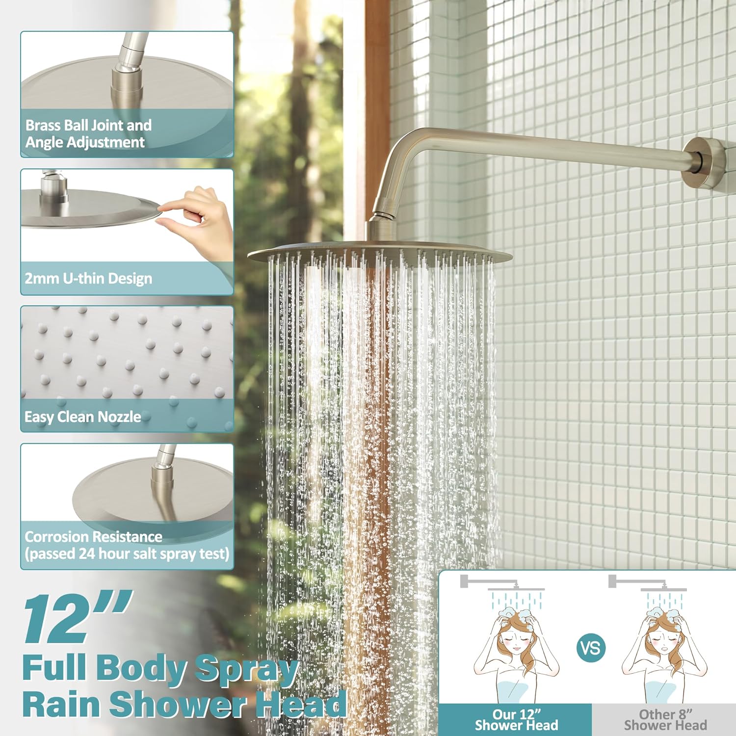 Gabrylly Sistema de ducha, juego de grifo de ducha montado en la pared con cabezal de ducha de lluvia de 12 pulgadas y ducha de mano, juego