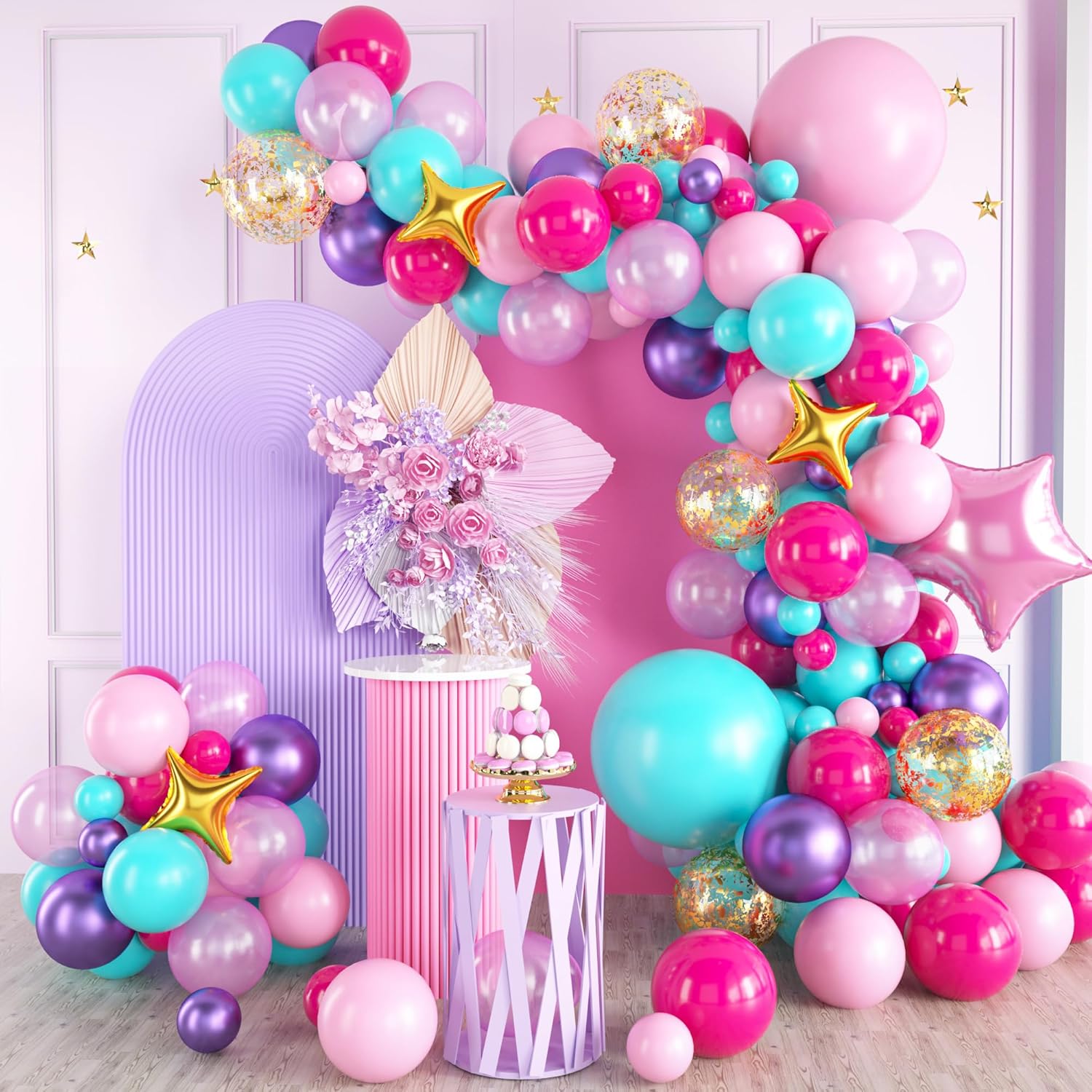 Kit de arco de globos rosa morado, kit de arco de globos azul, rosa y morado, arco de globos rosa intenso, guirnalda de globos rosa intenso con