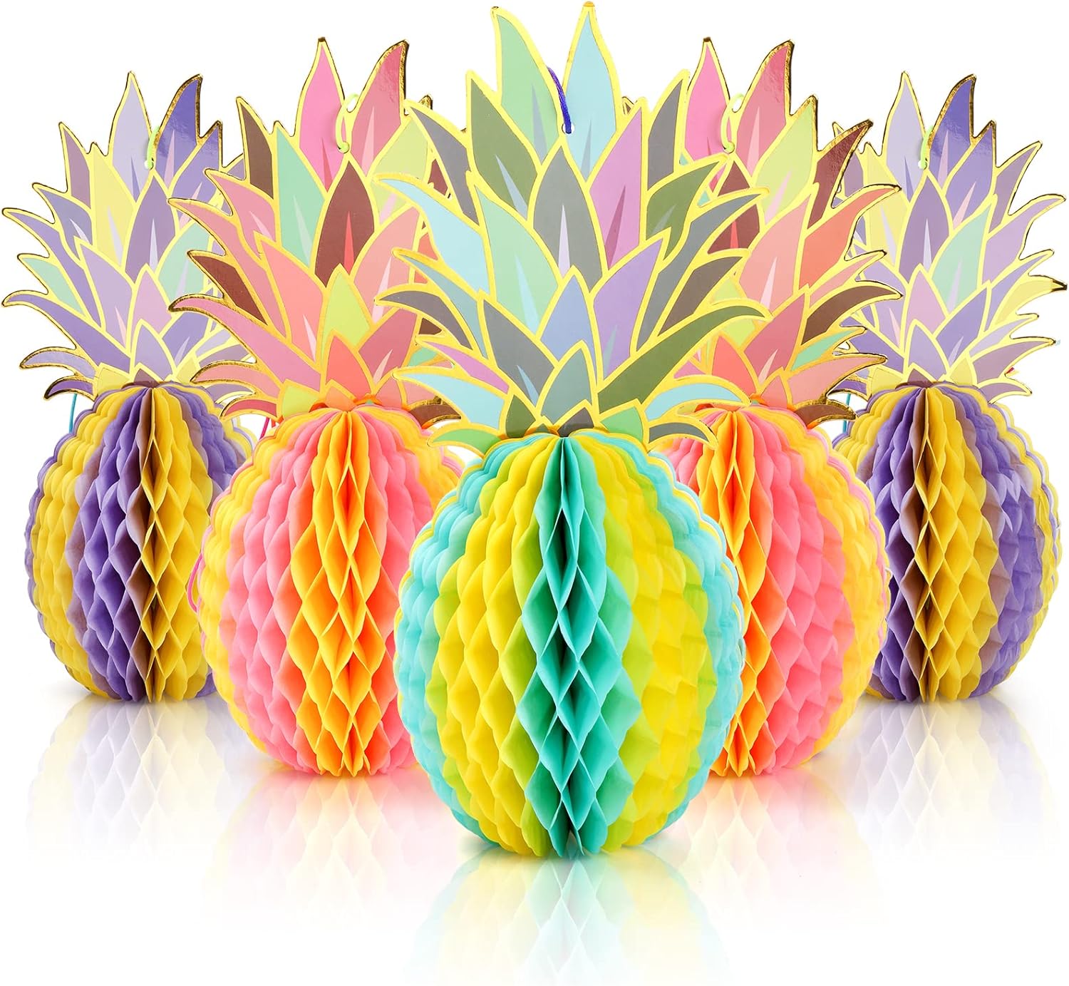 Paquete de 12 centros de mesa de fiesta de piña, decoración colgante de panal de piña tropical, decoraciones de mesa hawaianas para fiesta Luau y