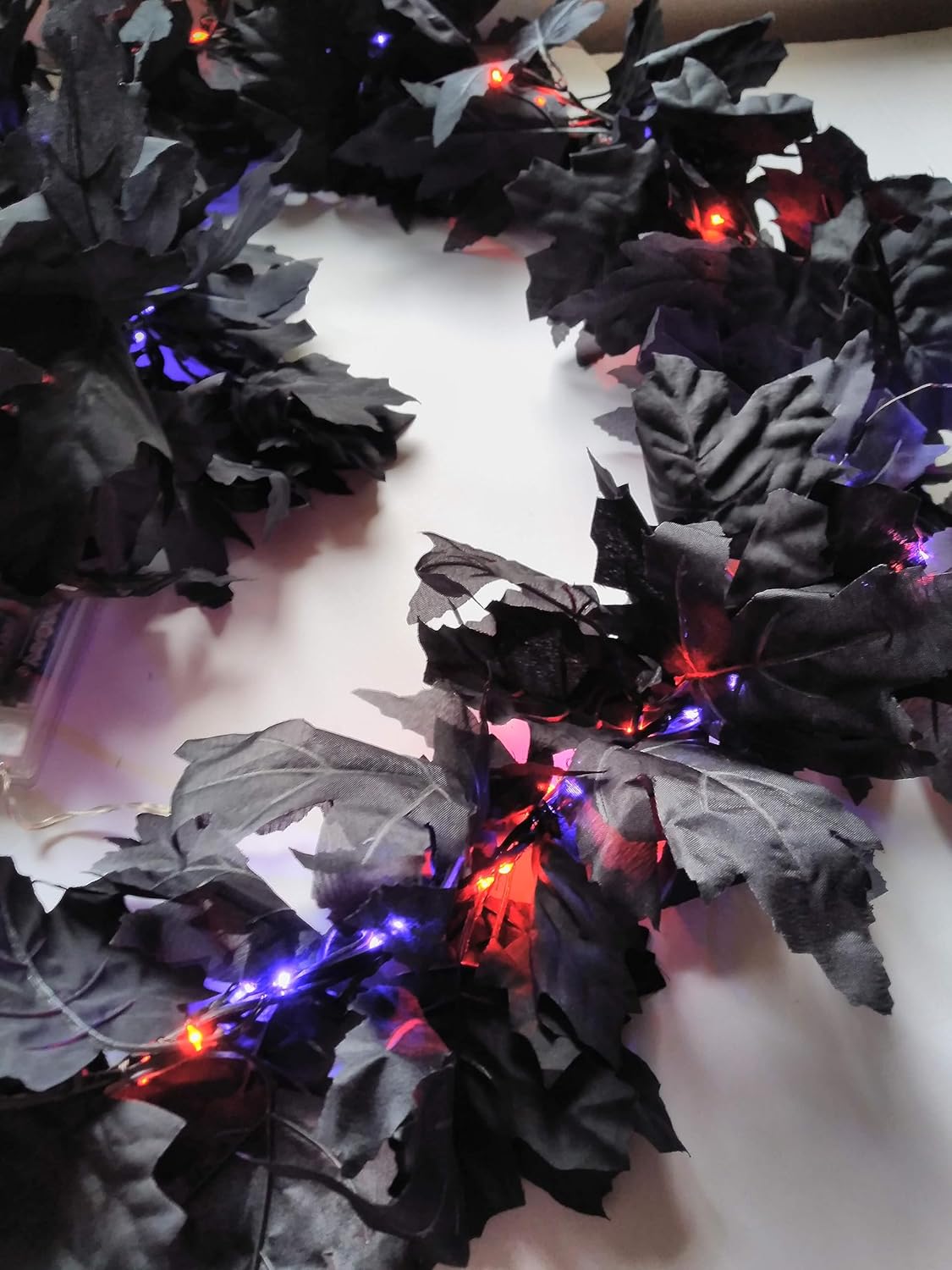 Black Halloween Lighted Garland 6ft Length with Pre Strung Purple and Orange LED Lights
