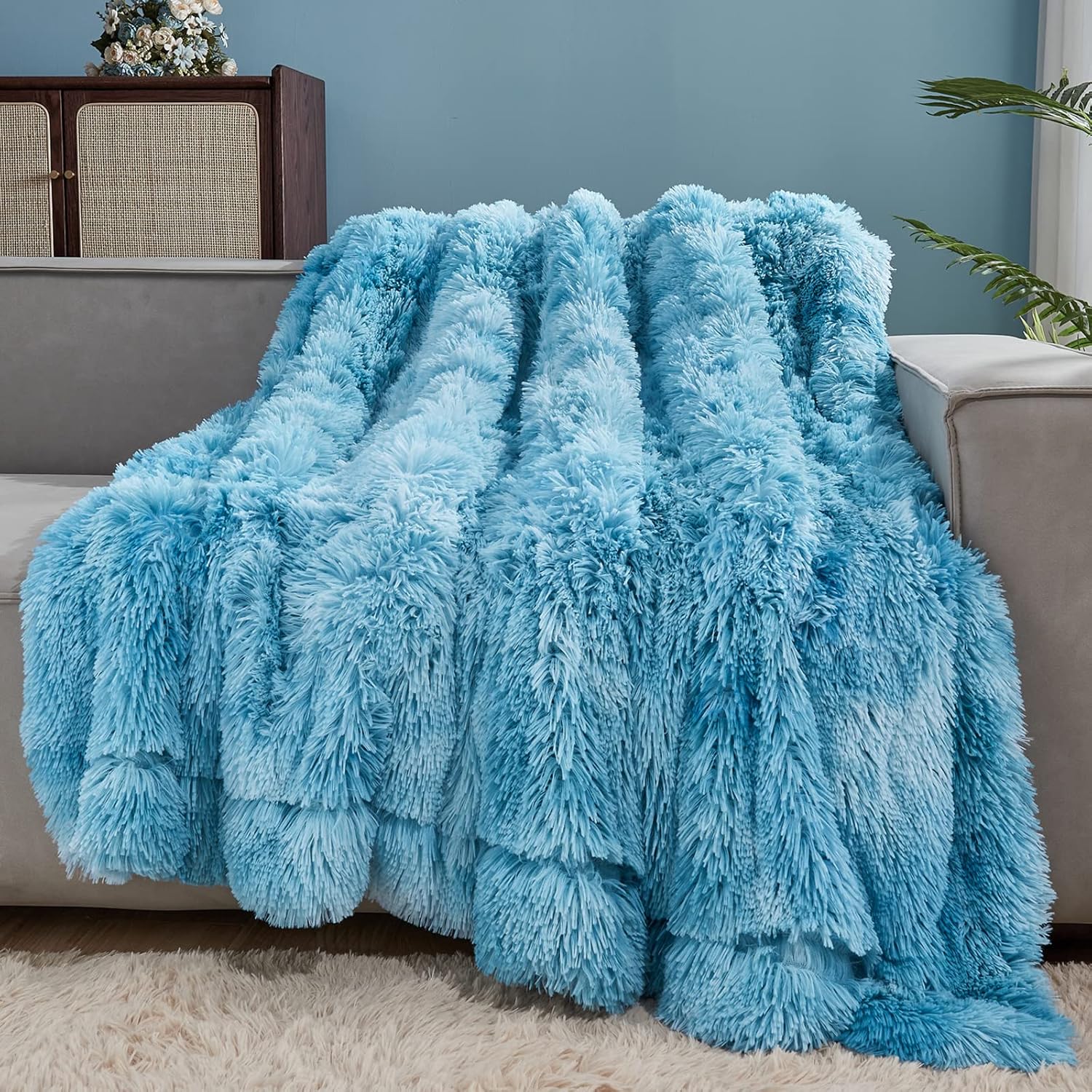 Manta decorativa Gonaap de pelo sintético, muy suave y esponjosa, de felpa y pelo largo, cómodo forro polar de microfibra reversible para silla,