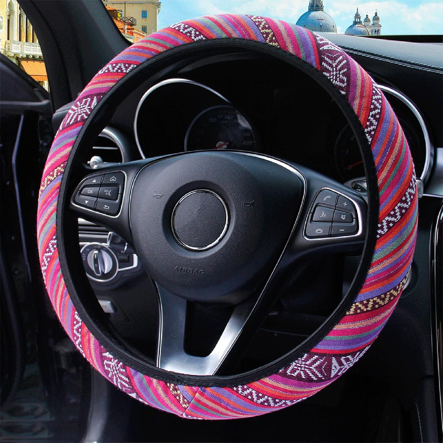 Funda bohemia para volante para mujeres y hombres, manta Baja para automóvil, SUV, elástica, elástica, transpirable, antideslizante, inodora, ajuste