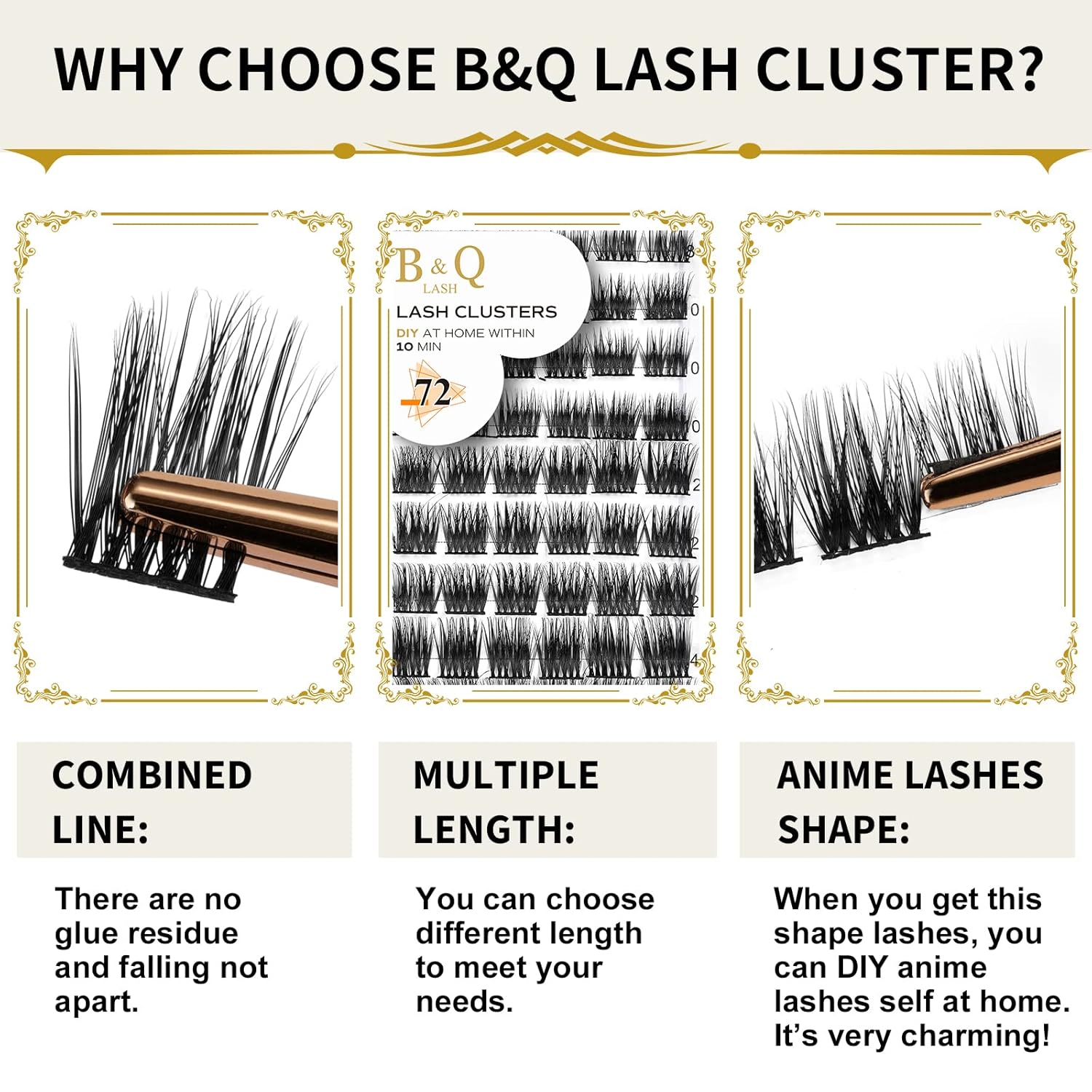 Extensiones de pestañas rizadas en racimo B42 D, 0.315-0.630 in, 72 racimos de pestañas rizadas C, D, B&Q LASH, extensiones de pestañas individuales