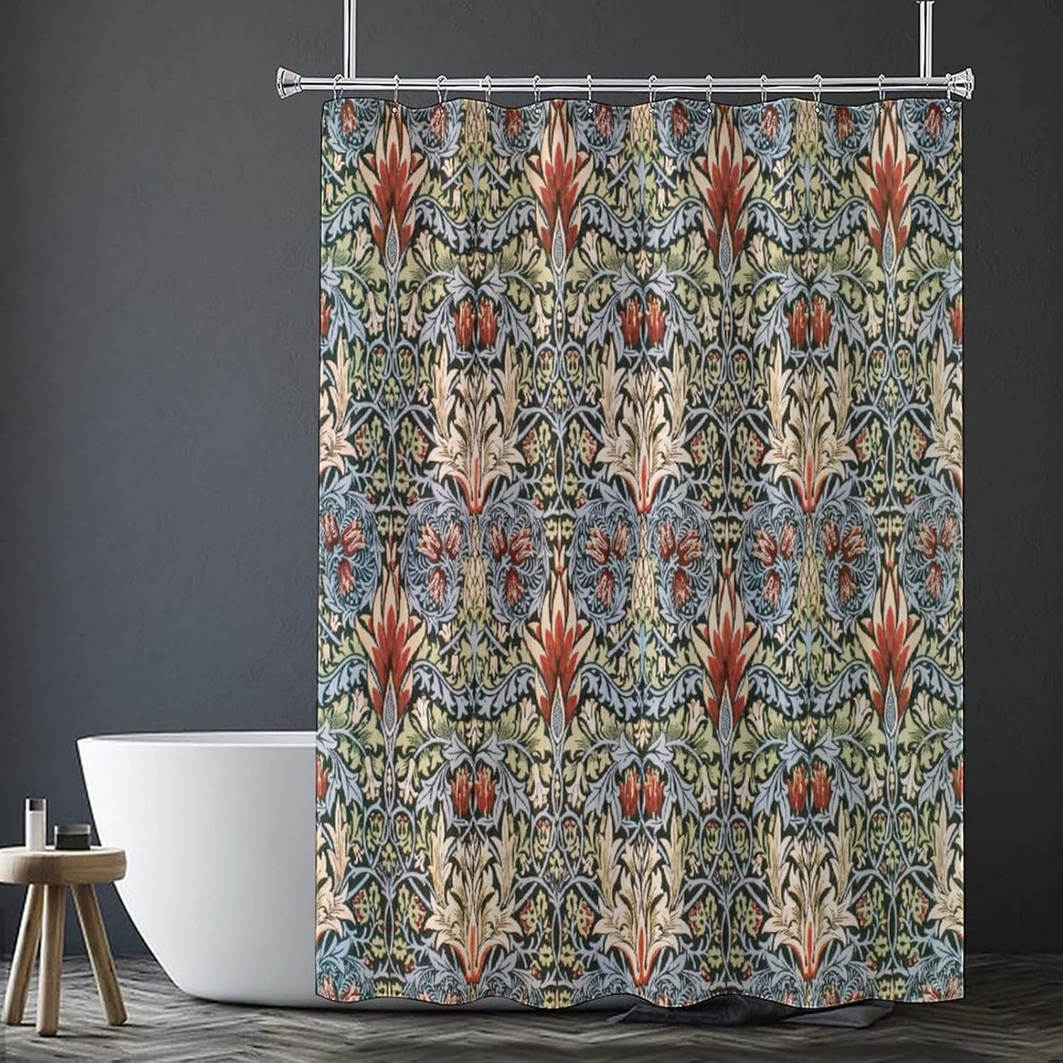 William Morris – Cortina de ducha con estampado de pájaros azules, poliéster impermeable con 12 ganchos, 72 x 84 pulgadas