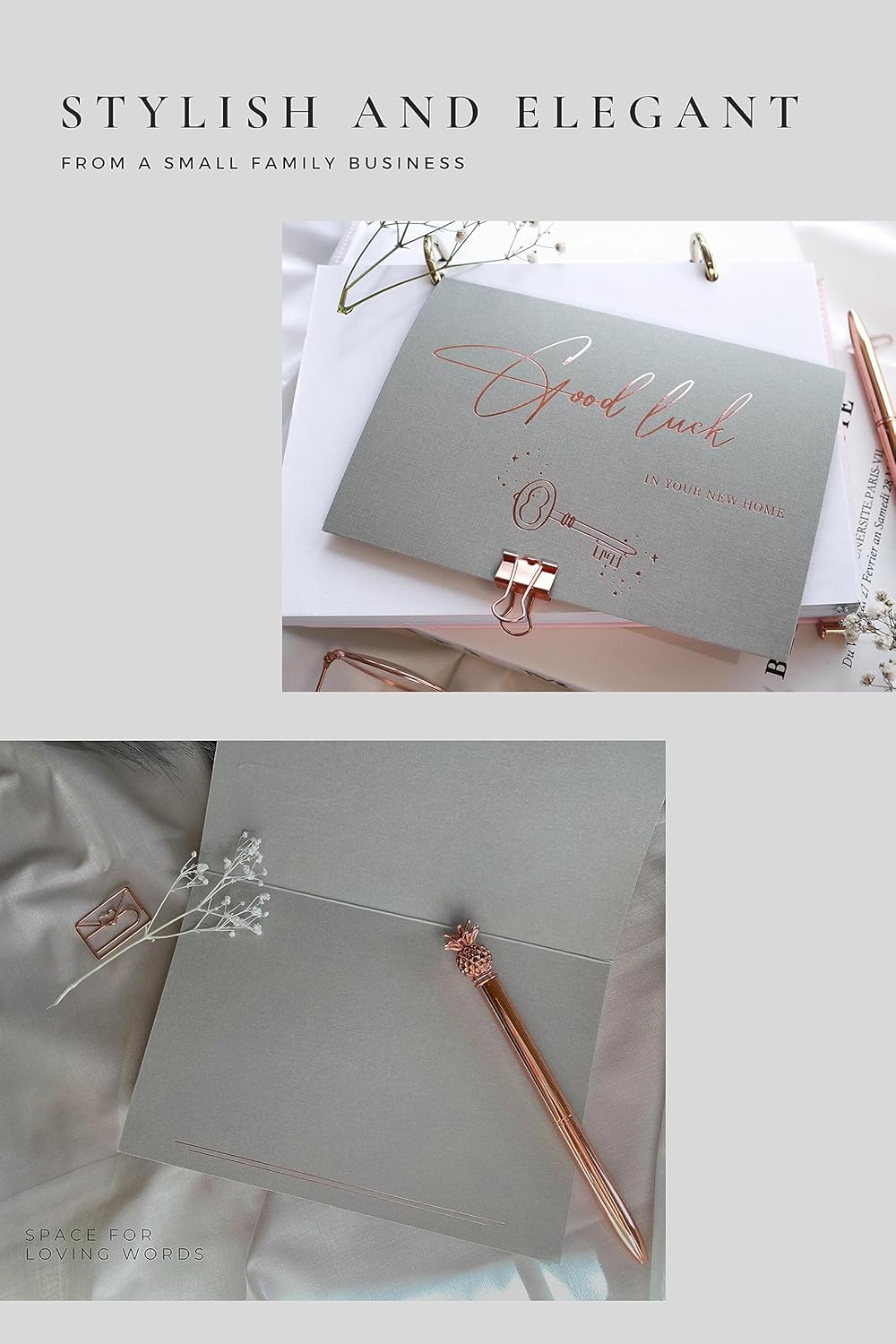 Jolicoon Nueva tarjeta de casa con sobre y sello de cera – Buena suerte en tu nueva tarjeta de casa – Tarjeta de feliz casa nueva