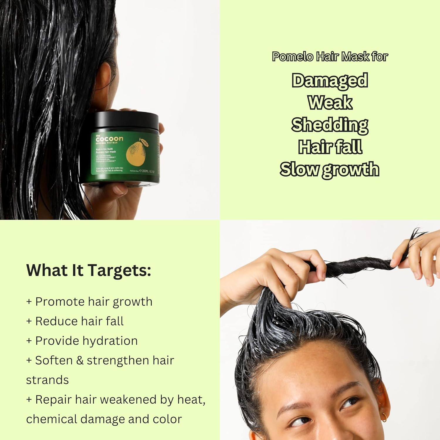 Cocoon Ultimate Hair Repair Set (SAVE 30%) 1x Pomelo Hair Tonic (4.7 fl oz), 1 champú pomelo (16.9 fl oz), 1 acondicionador de pomelo (16.9 fl oz),