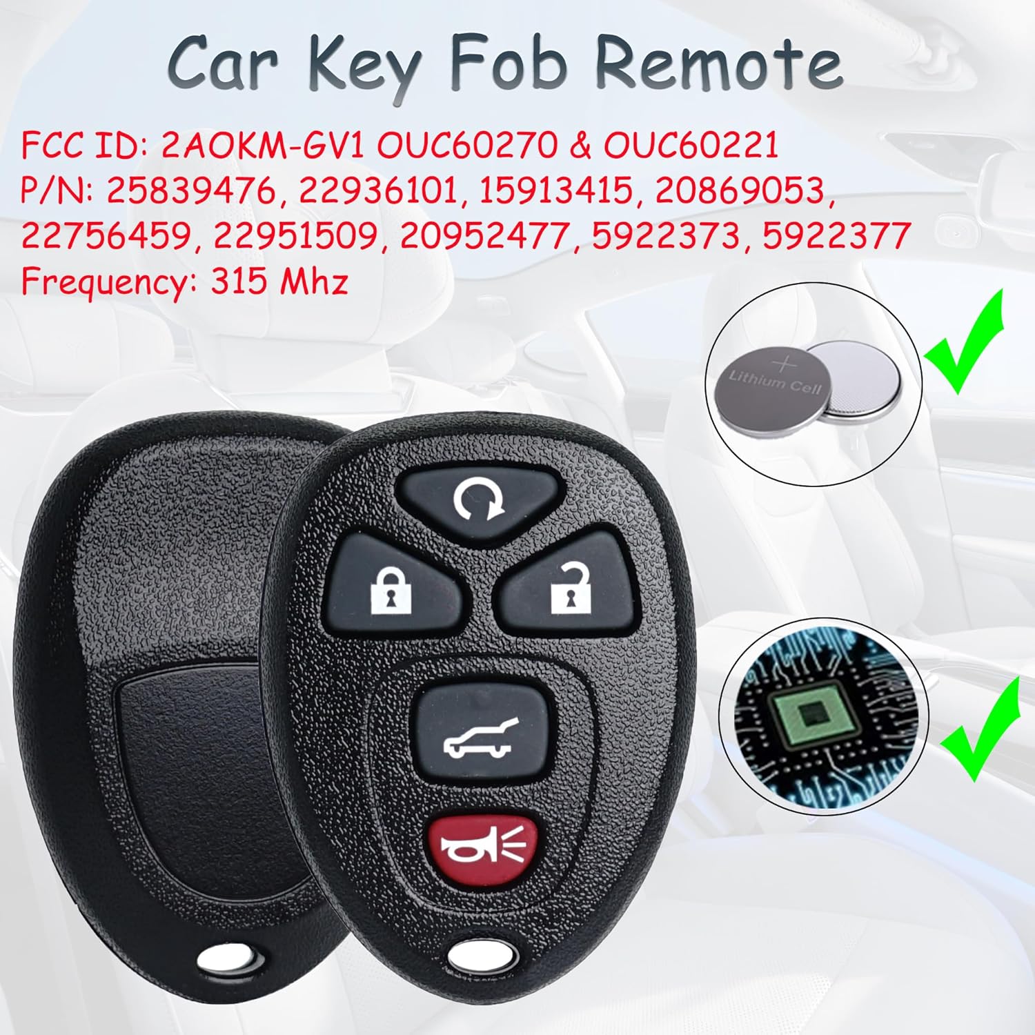 Llavero de encendido con transpondedor de entrada sin llave, compatible con Chevy Traverse Tahoe Suburban 2007-2014, GMC Acadia Yukon, Buick