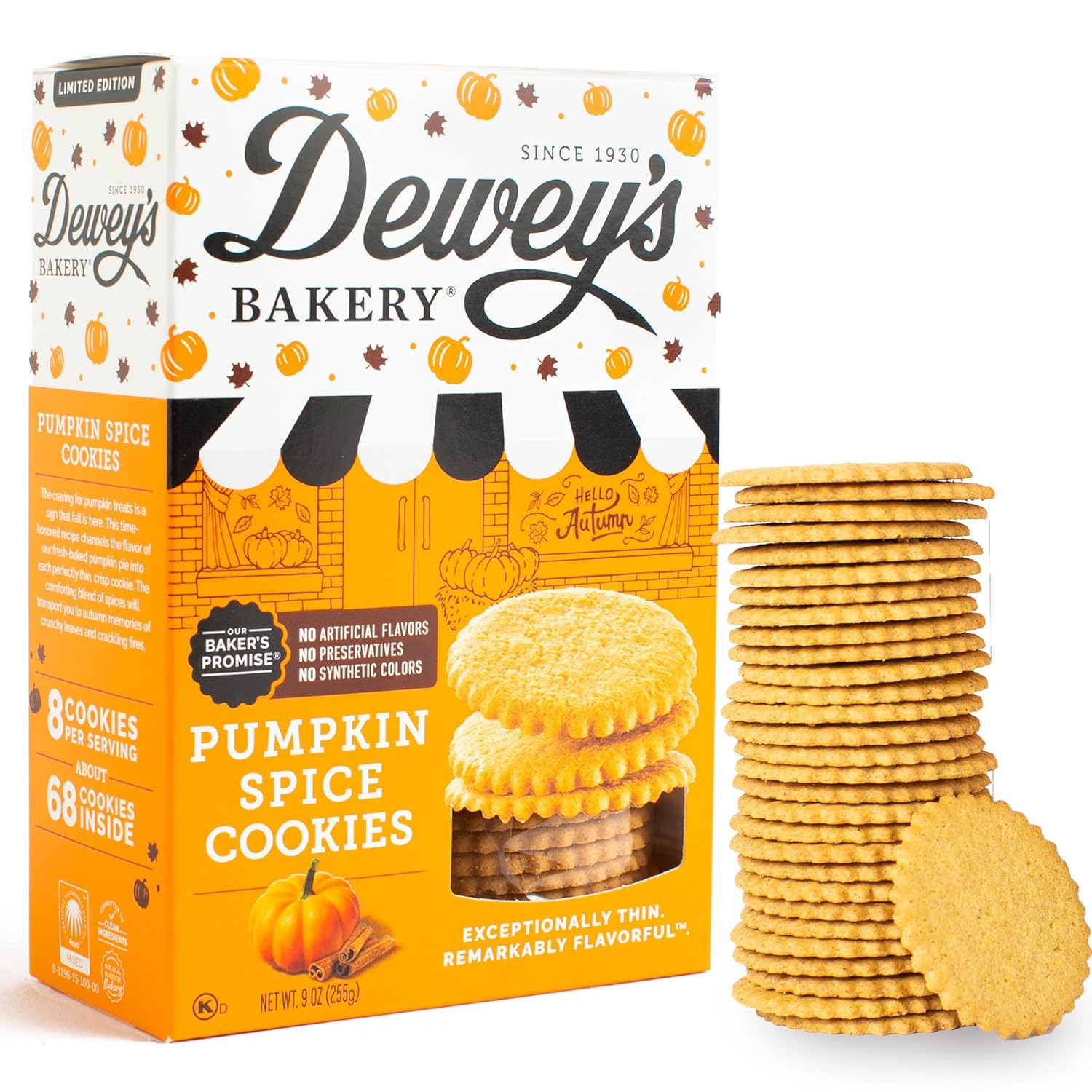 Dewey’s Bakery Galletas finas estilo moravo con especias de calabaza  Sabor de temporada  Sin sabores artificiales, colores sintéticos o