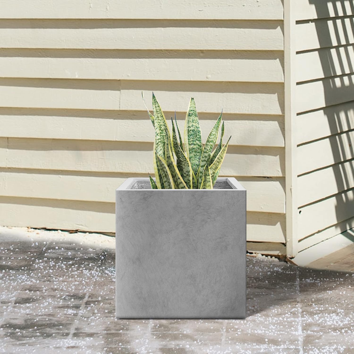 Kante Maceta cuadrada de hormigón de 10 pulgadas para exteriores, interiores, patio, jardín, maceta grande con orificio de drenaje y tapón de goma,