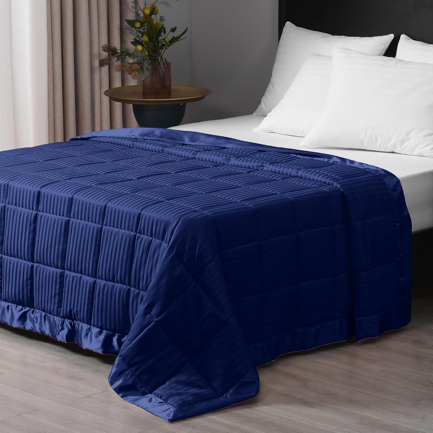 downluxe Manta con peso tamaño King, manta con peso de 18 libras con cuentas de vidrio para todas las estaciones, lavable a máquina (color azul