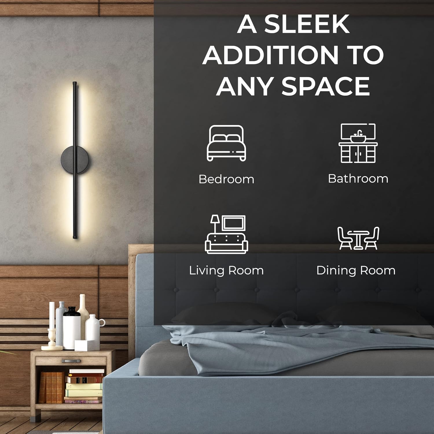 Moderno aplique de pared, elegante lámpara LED de montaje en pared para baño, dormitorio, sala de estar y oficina en casa, cableado duro con