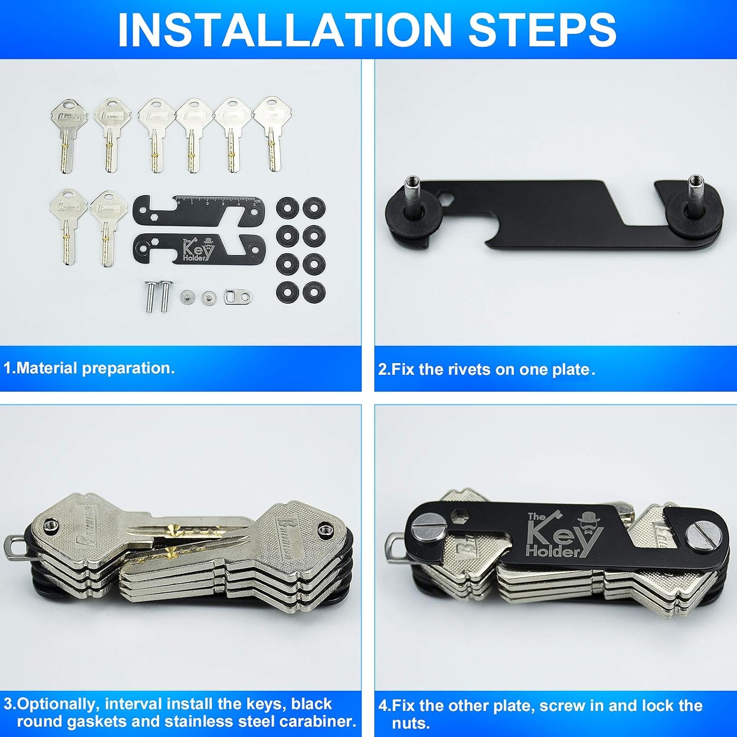 Llavero organizador de 2 piezas, llavero compacto para llaves, llavero plegable inteligente y ligero, multiherramienta con abrebotellassoporte para