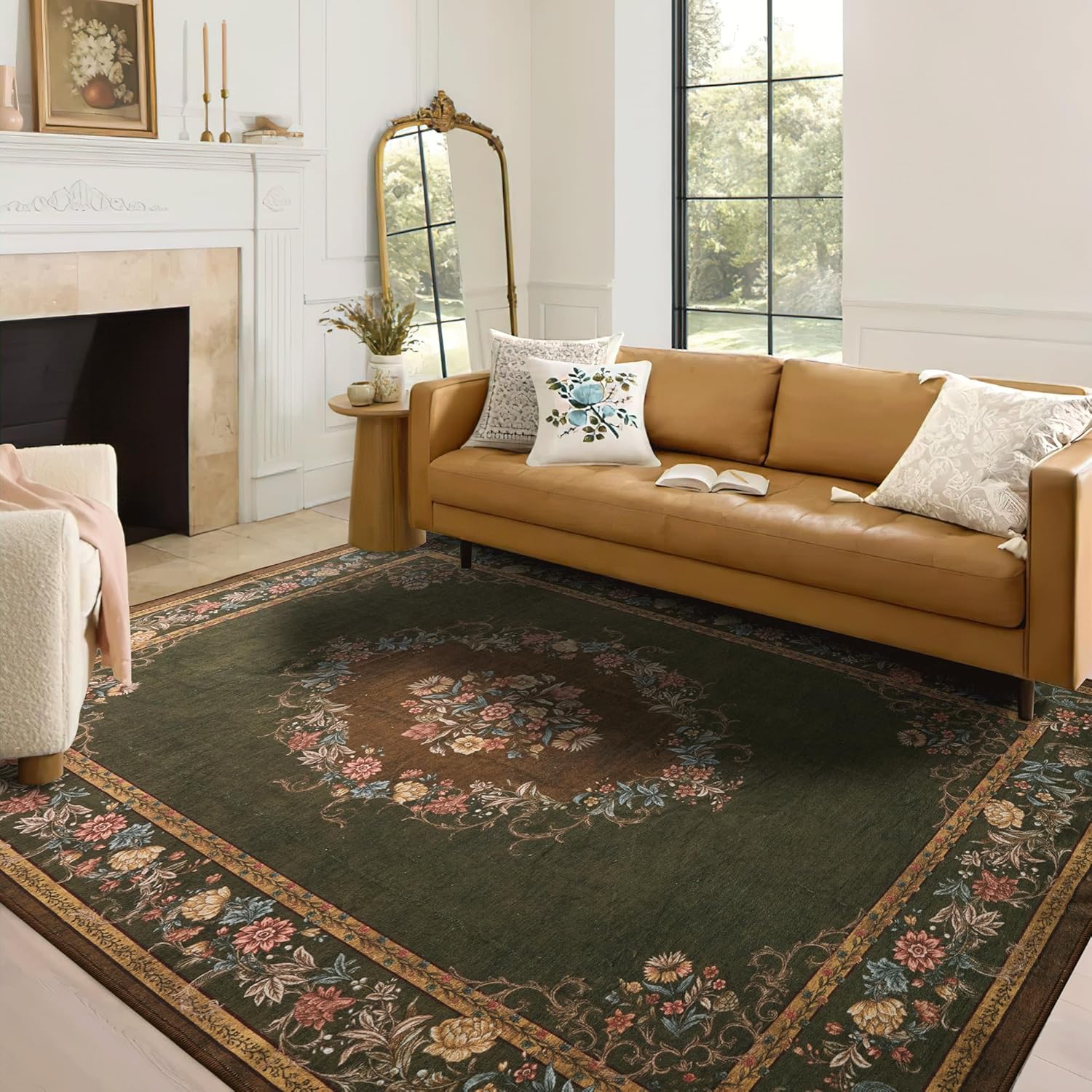 RYB HOME Alfombra lavable para sala de estar, alfombra grande de 8 x 10 pies que no se desprende para dormitorio, alfombra de lana sintética ultra