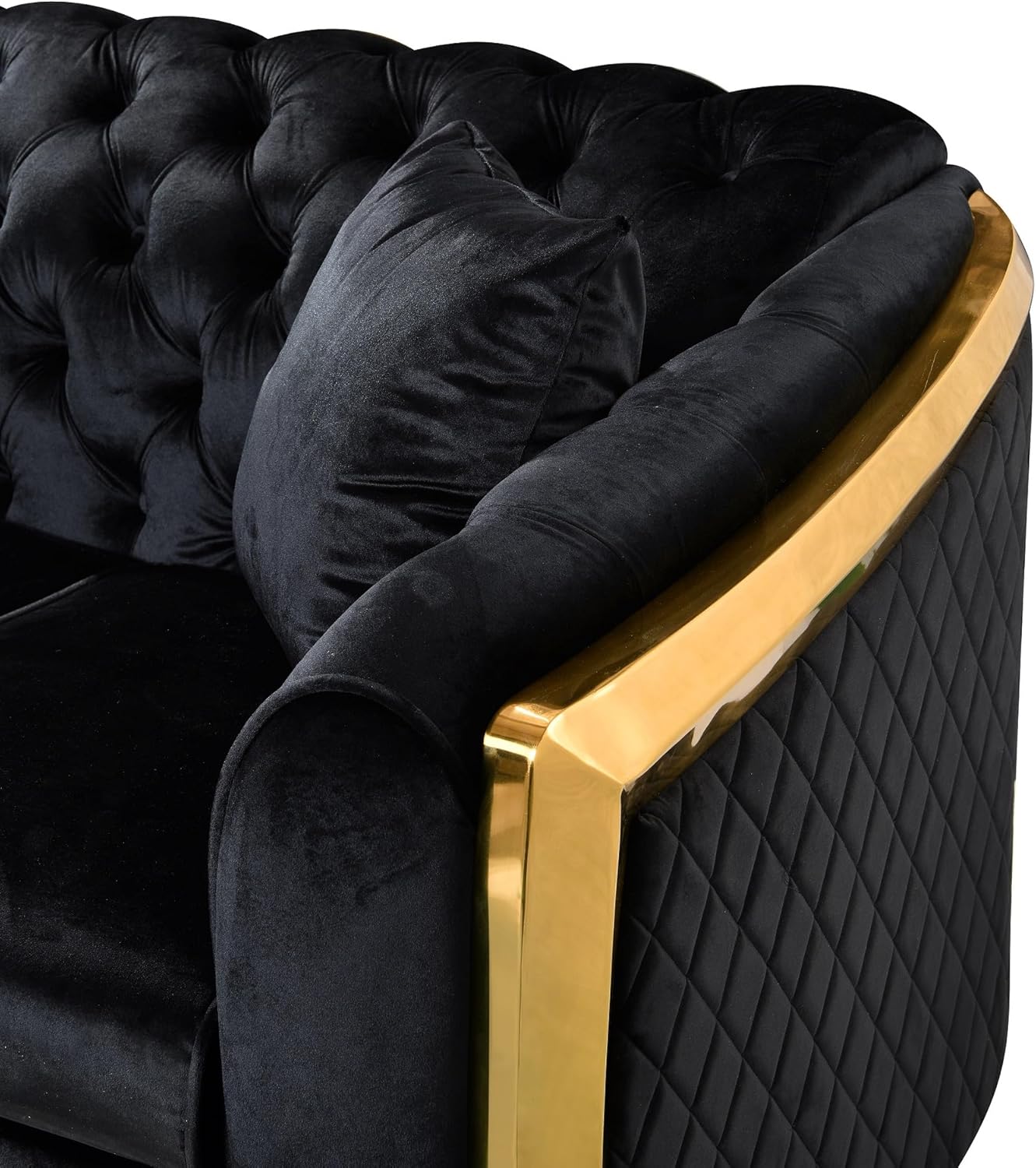 Anwick Sofá Chesterfield de terciopelo clásico de 3 plazas, sofá tapizado moderno con respaldo copetudo y dos almohadas para sala de estar y oficina