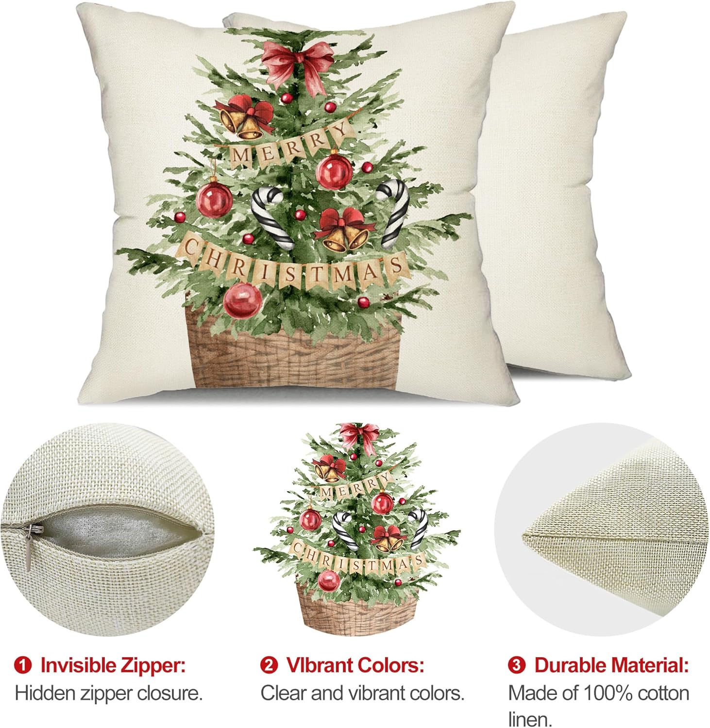 DFXSZ Juego de 2 fundas de almohada de Navidad de 18 x 18 pulgadas, diseño de árbol de Navidad, decoración de invierno y Navidad para el hogar,