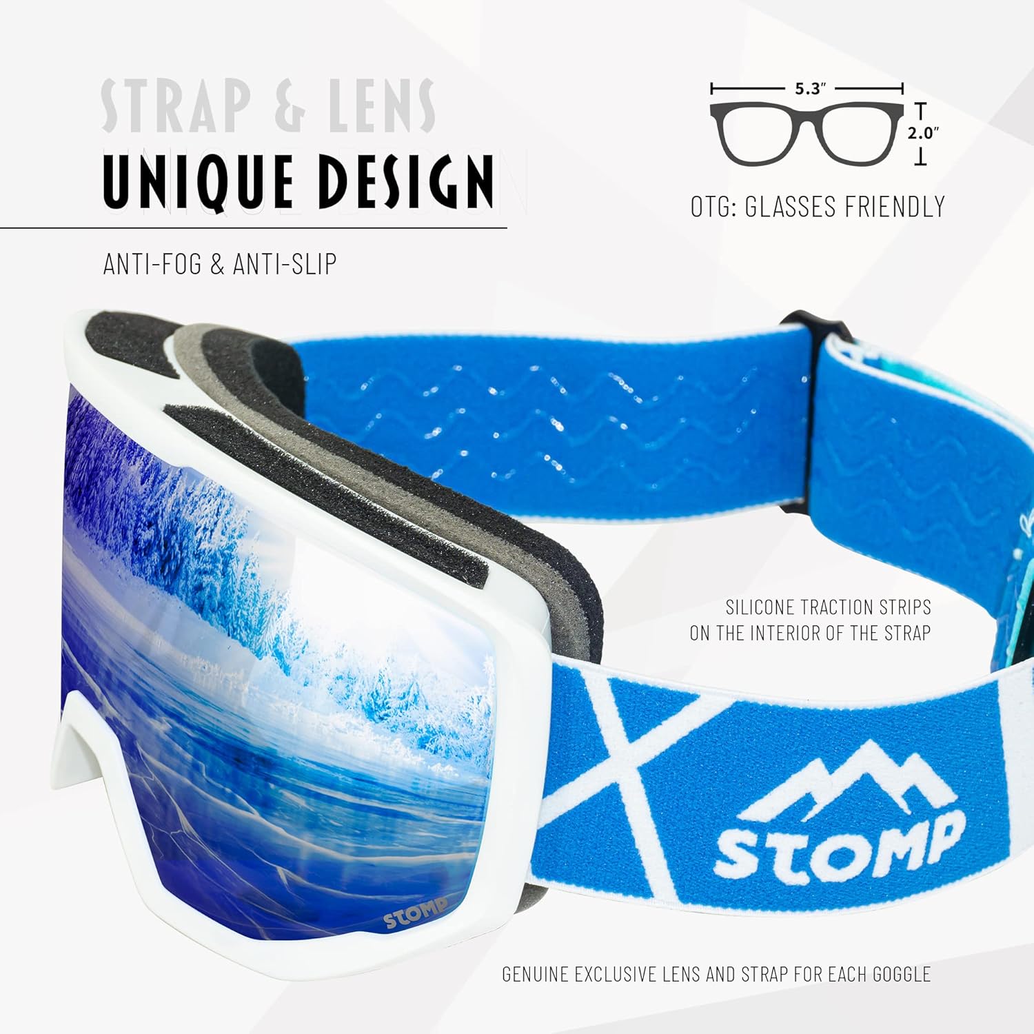 STOMP Gafas de esquí y snowboard 100% protección UV400, lentes reemplazablescorreas para hombres, mujeres y jóvenes