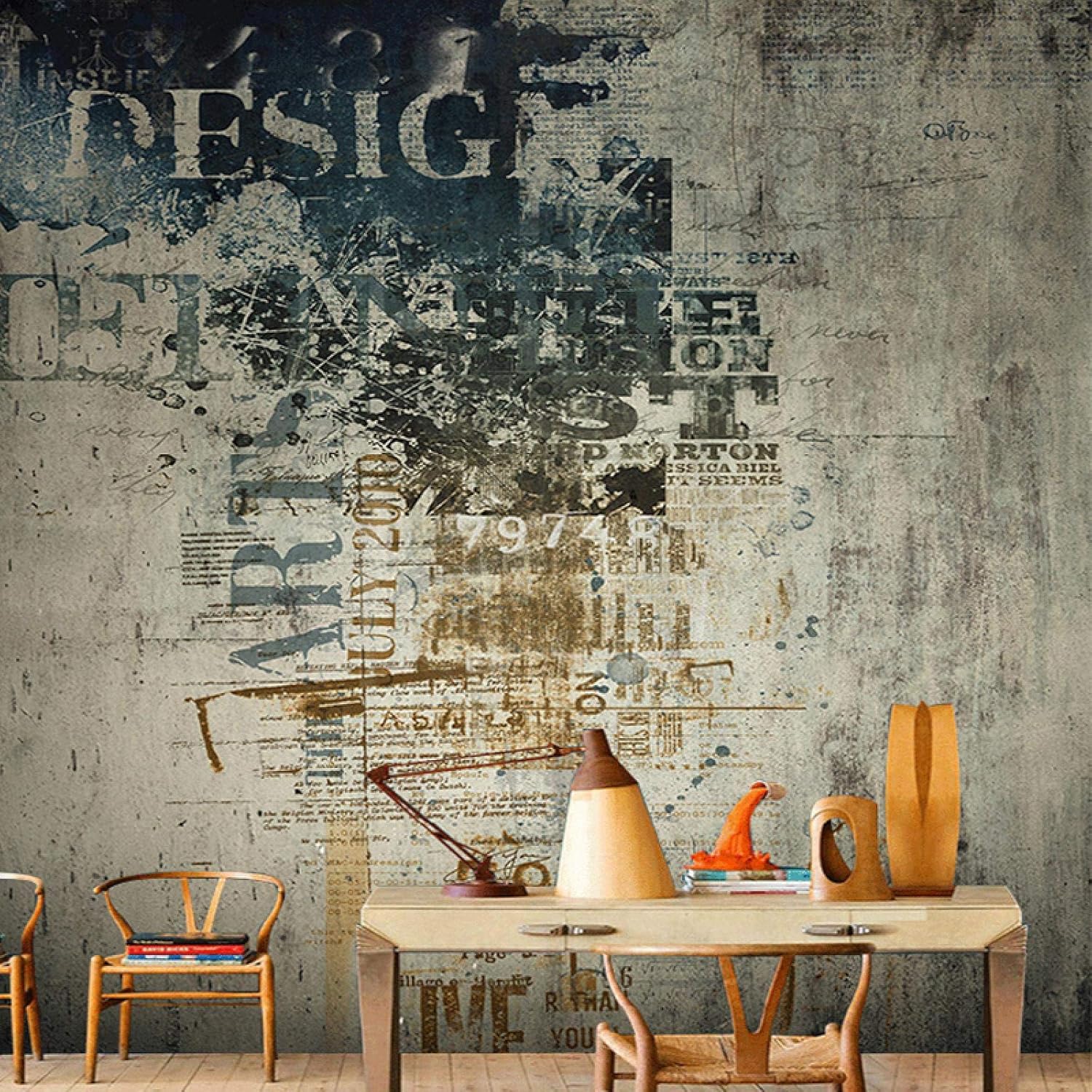Papel tapiz de pared con graffiti retro en 3D, papel tapiz extraíble de estilo industrial, ilustración de renderizado espacial, decoración de pared
