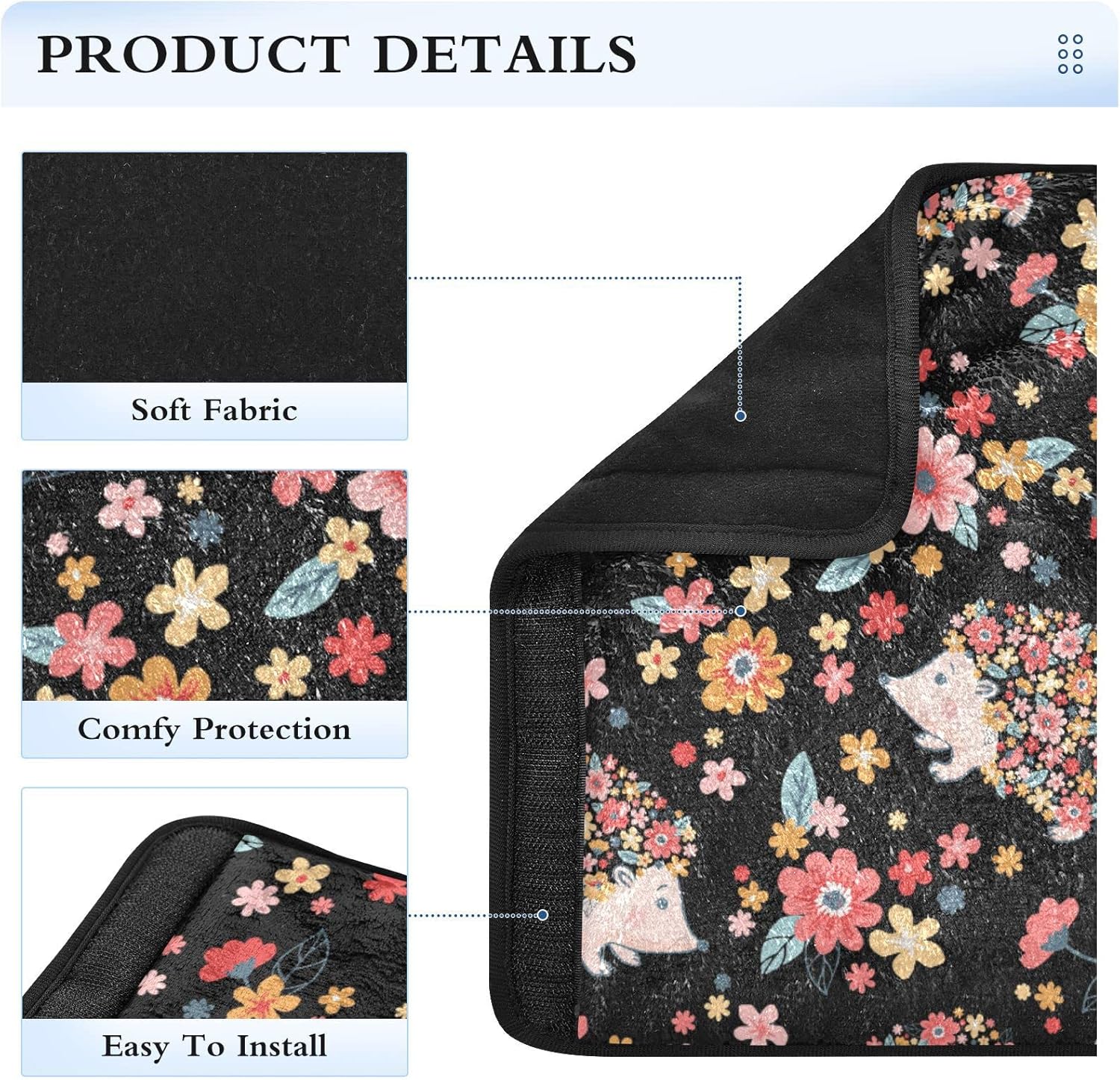 Fundas de cinturón de seguridad de erizos florales para cinturón de seguridad de automóvil, fundas universales suaves para cinturón de seguridad