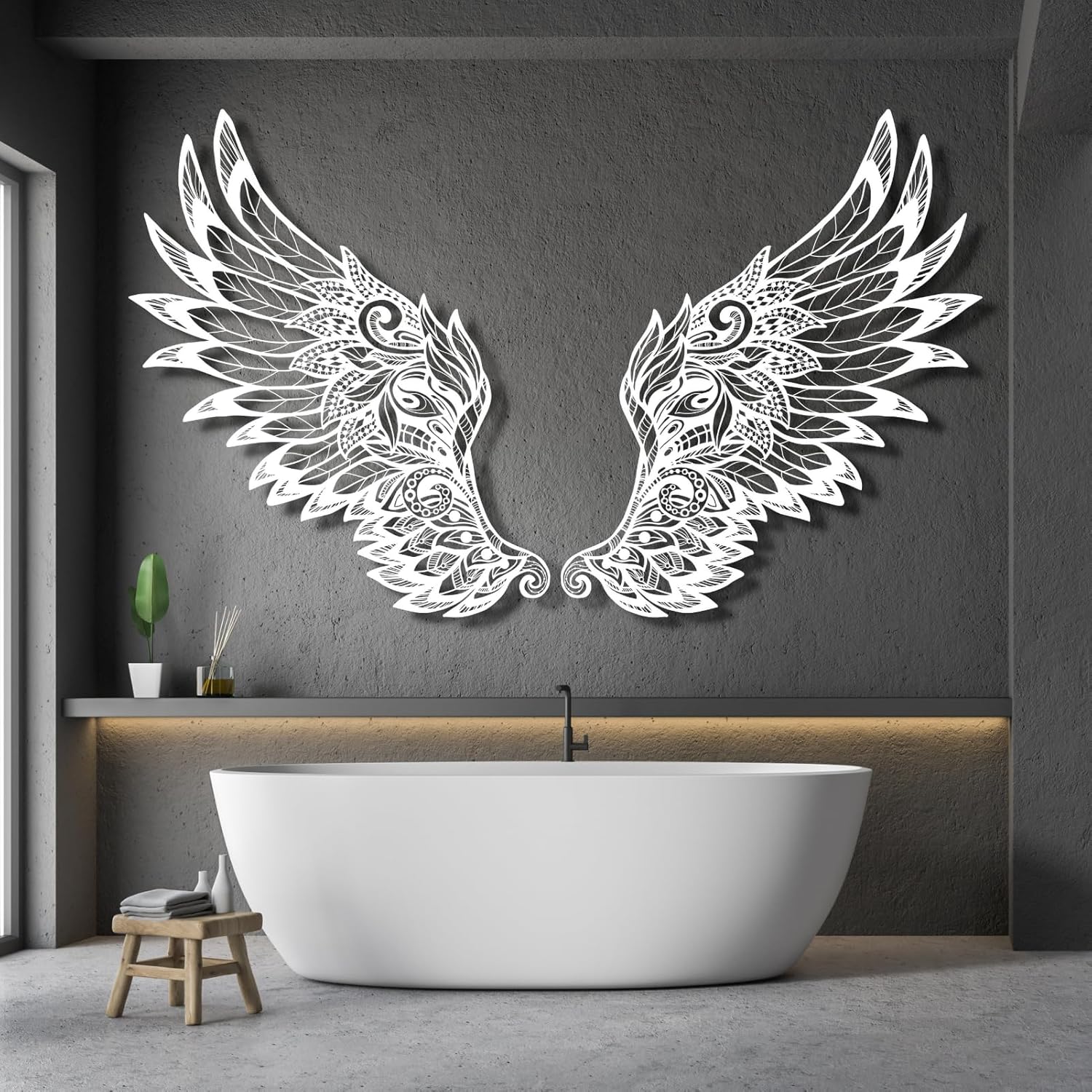 Decoración de pared de alas de ángel de metal, decoración de pared de alas de ángel grandes, ángel de la guarda, escultura de pared de ángel, alas