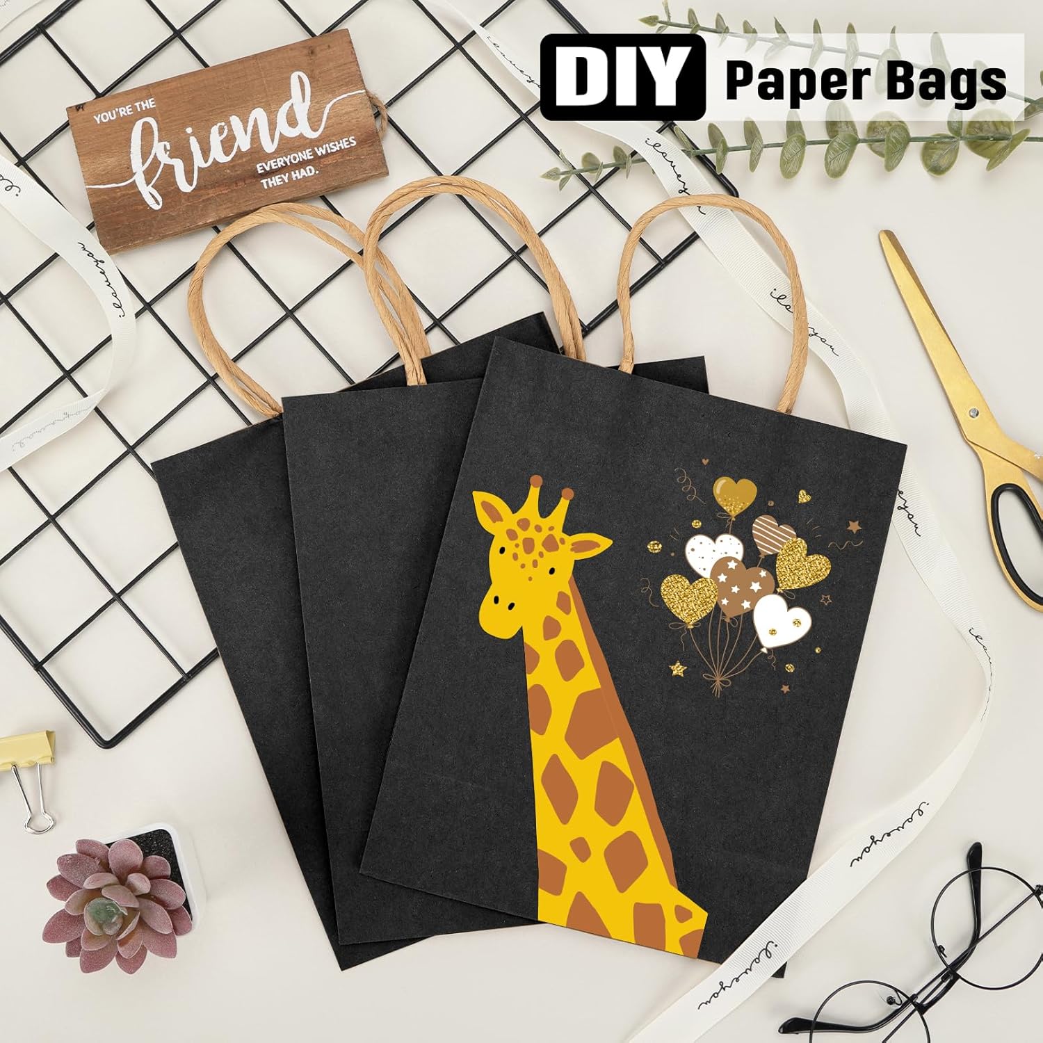 Moretoes 75 bolsas de regalo negras de 8 x 4 x 10 pulgadas, tamaño mediano a granel, bolsas de papel con asas, bolsas de regalo para pequeñas
